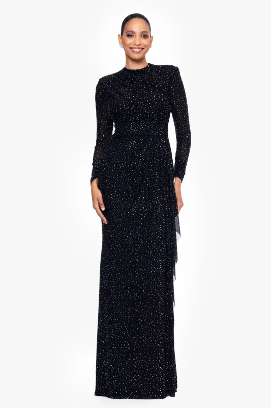 "Devin" Long Power Mesh Embellished Long Sleeve Dress sold by Betsy & Adam