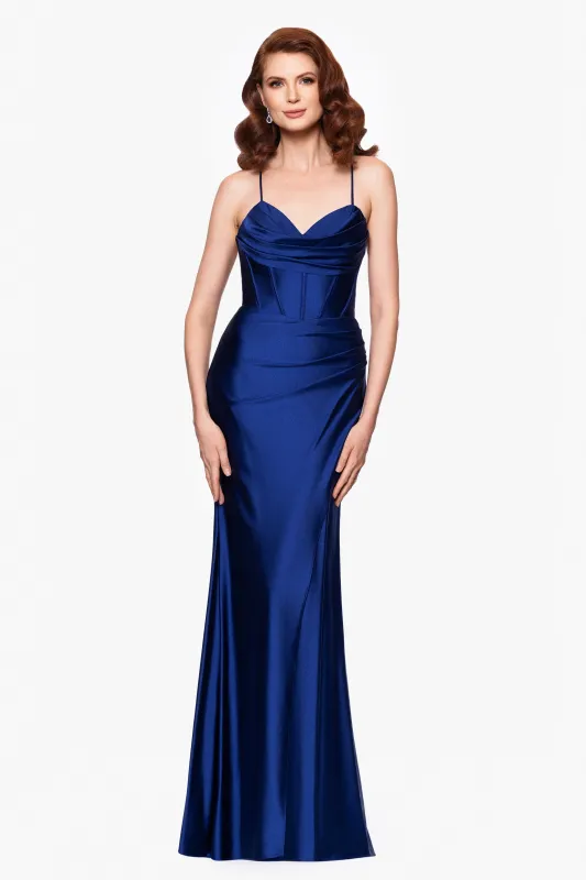 Petite "Talia" Long Sateen Corset Lace Up Back Dress sold by Betsy & Adam