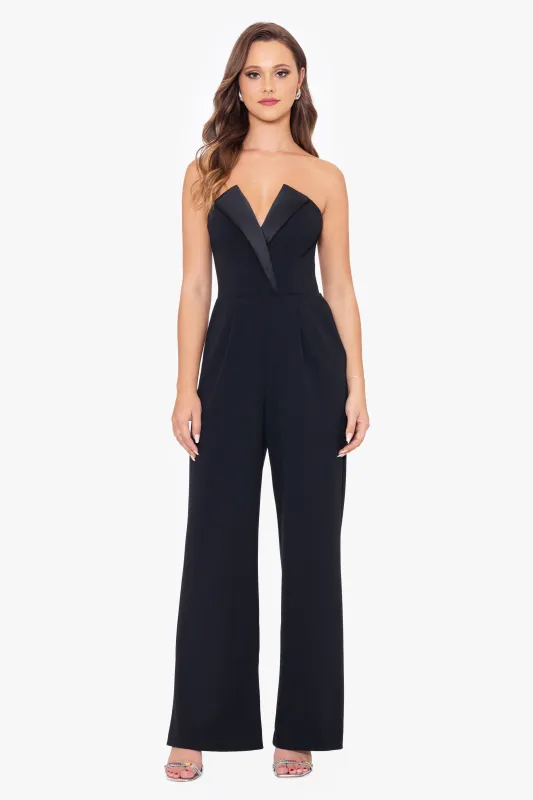 Petite "Tasha" Long Strapless Tuxedo Jumpsuit sold by Betsy & Adam