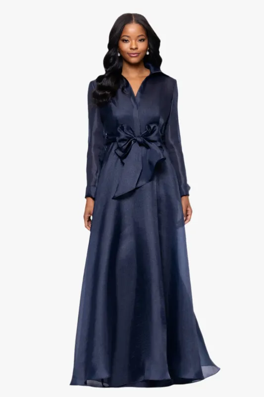 "Athena" Organza Long Sleeve Collared Floor Length Dress sold by Betsy & Adam