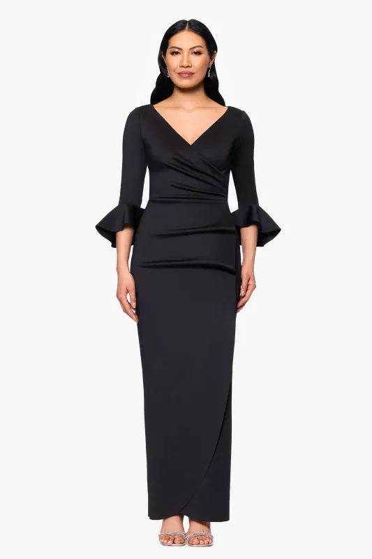 "Nancy" Scuba Bell Sleeve Floor Length Dress made by Betsy & Adam