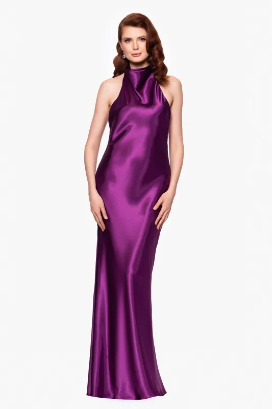 "Shannon" Halter Necktie Floor Length Dress sold by Betsy & Adam