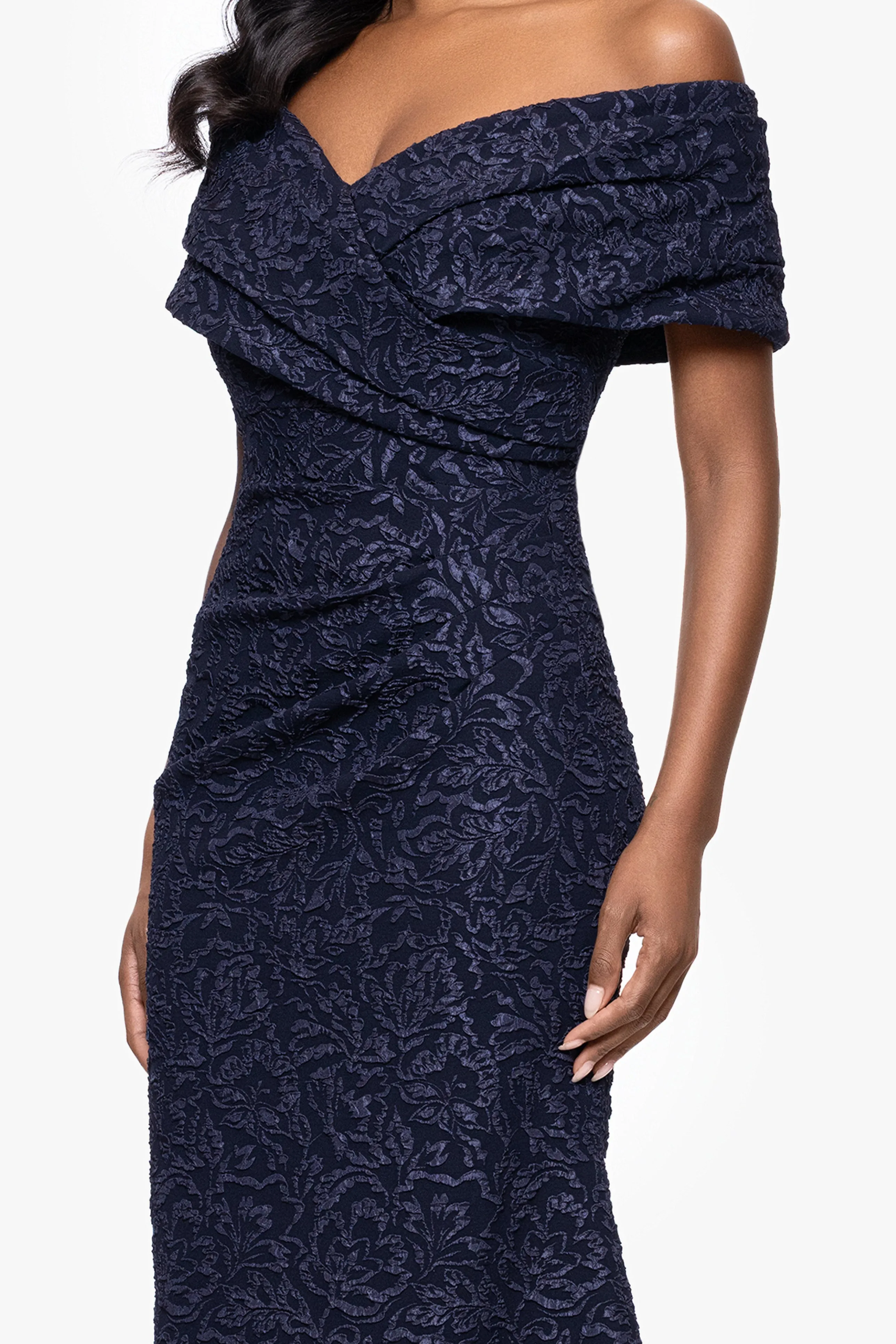 "Dolly" Jacquard Off the Shoulder Floor Length Dress sold by Betsy & Adam product image thumbnail 2