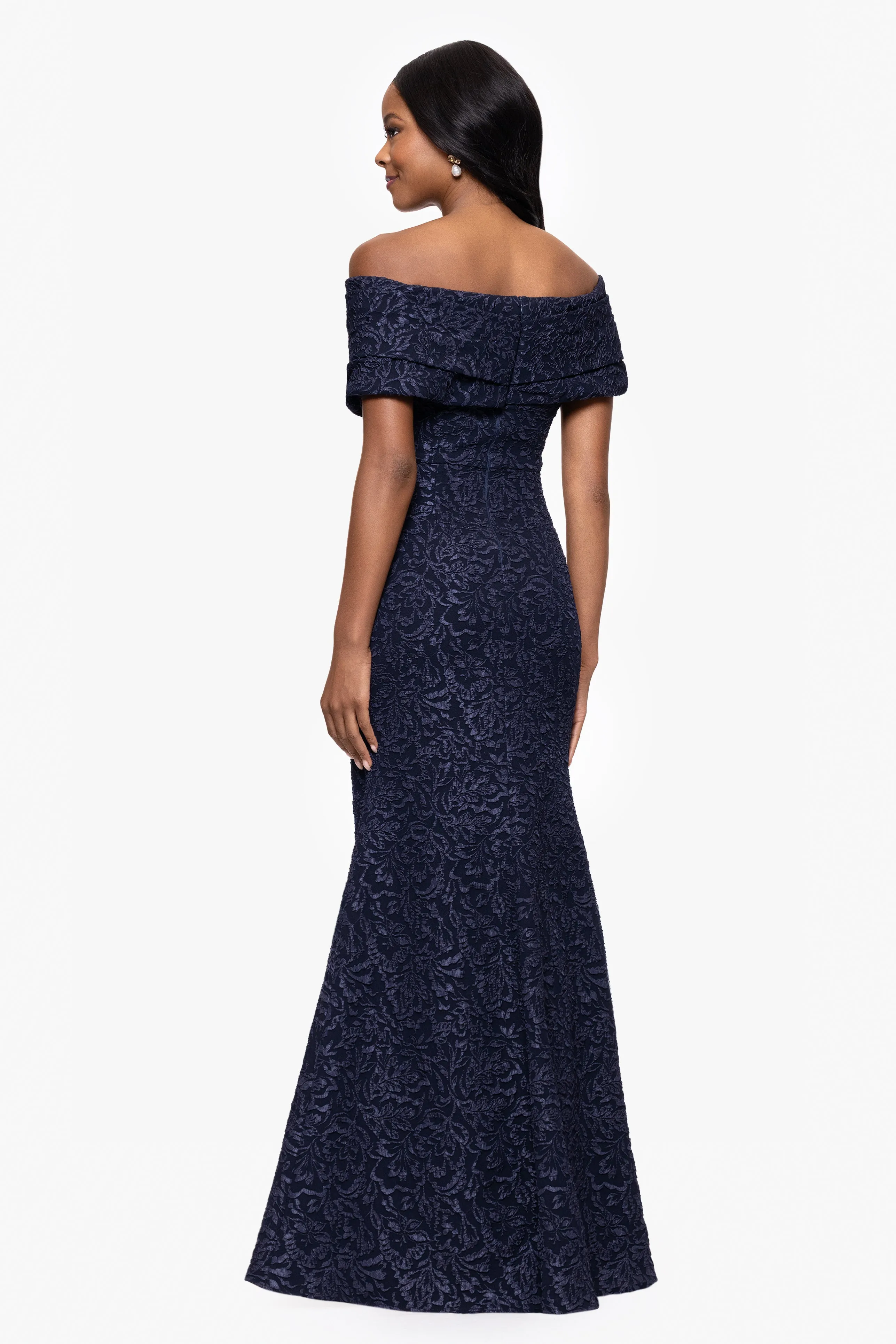 "Dolly" Jacquard Off the Shoulder Floor Length Dress sold by Betsy & Adam product image thumbnail 3