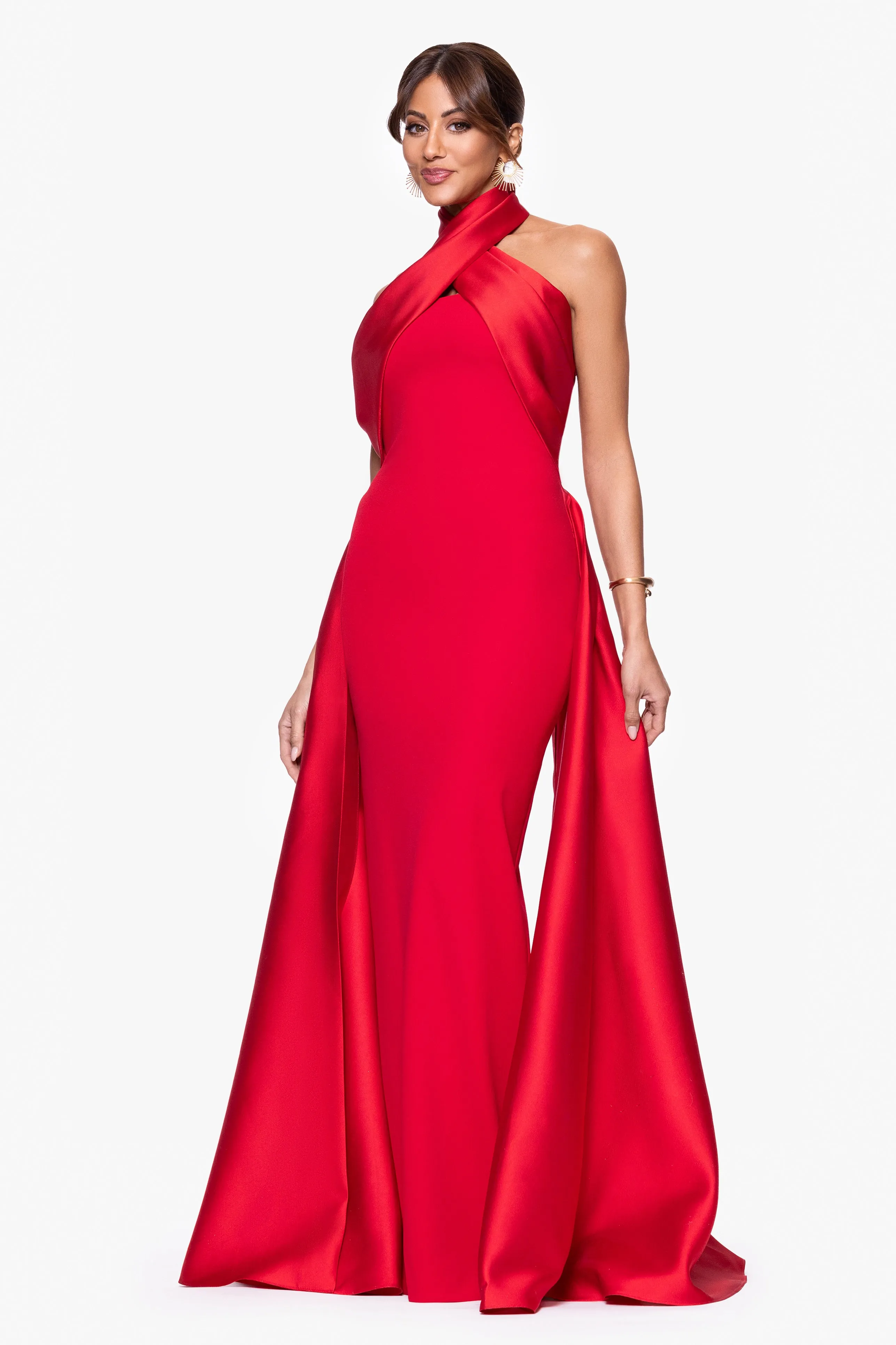 "Dina" Scuba Crepe Twist Halter Neck Floor Length Gown sold by Betsy & Adam product image thumbnail 5