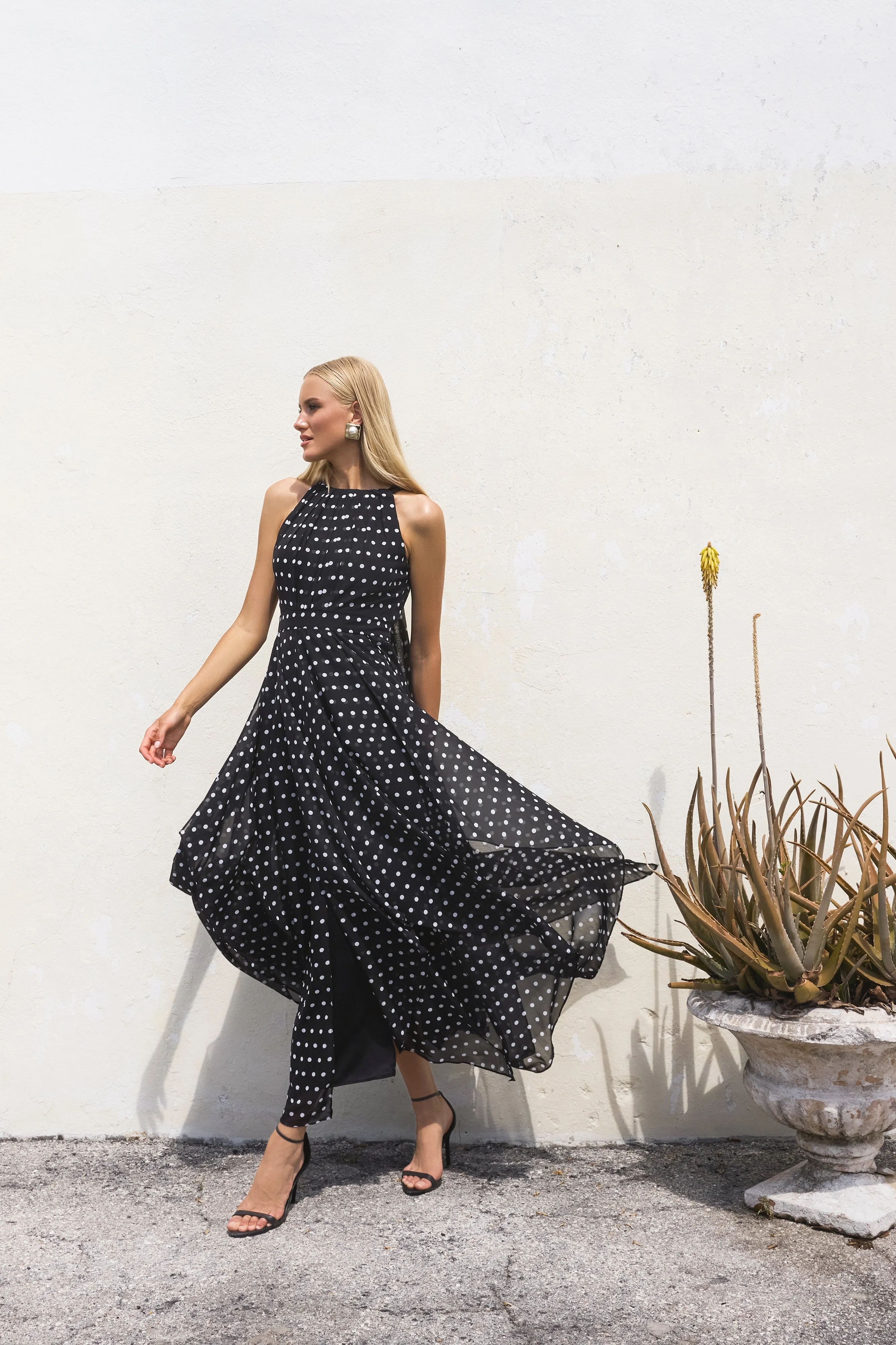 "Delphine" Chiffon Polka Dot Handkerchief Floor Length Dress sold by Betsy & Adam product image thumbnail 5