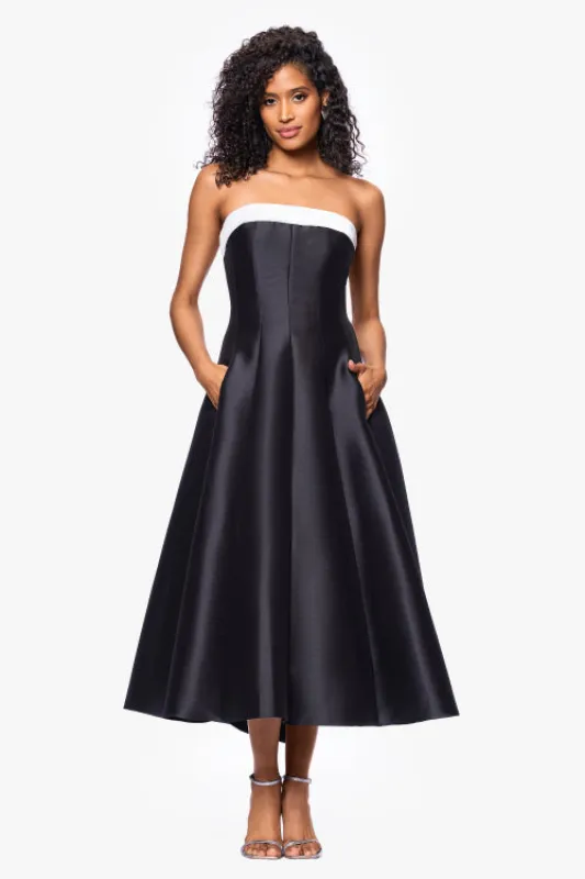 "Kate" Long Mikado Satin Strapless Dress sold by Betsy & Adam