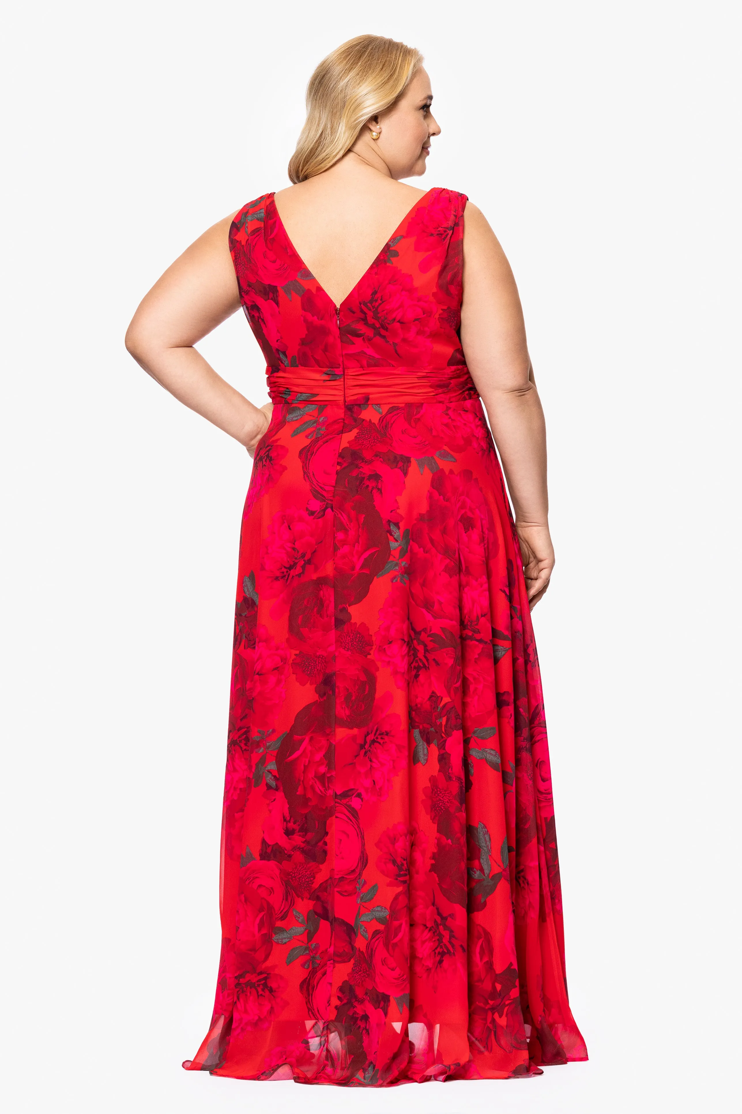 Plus "Jody" Print Chiffon V-Neck Floor Length Dress sold by Betsy & Adam product image thumbnail 3