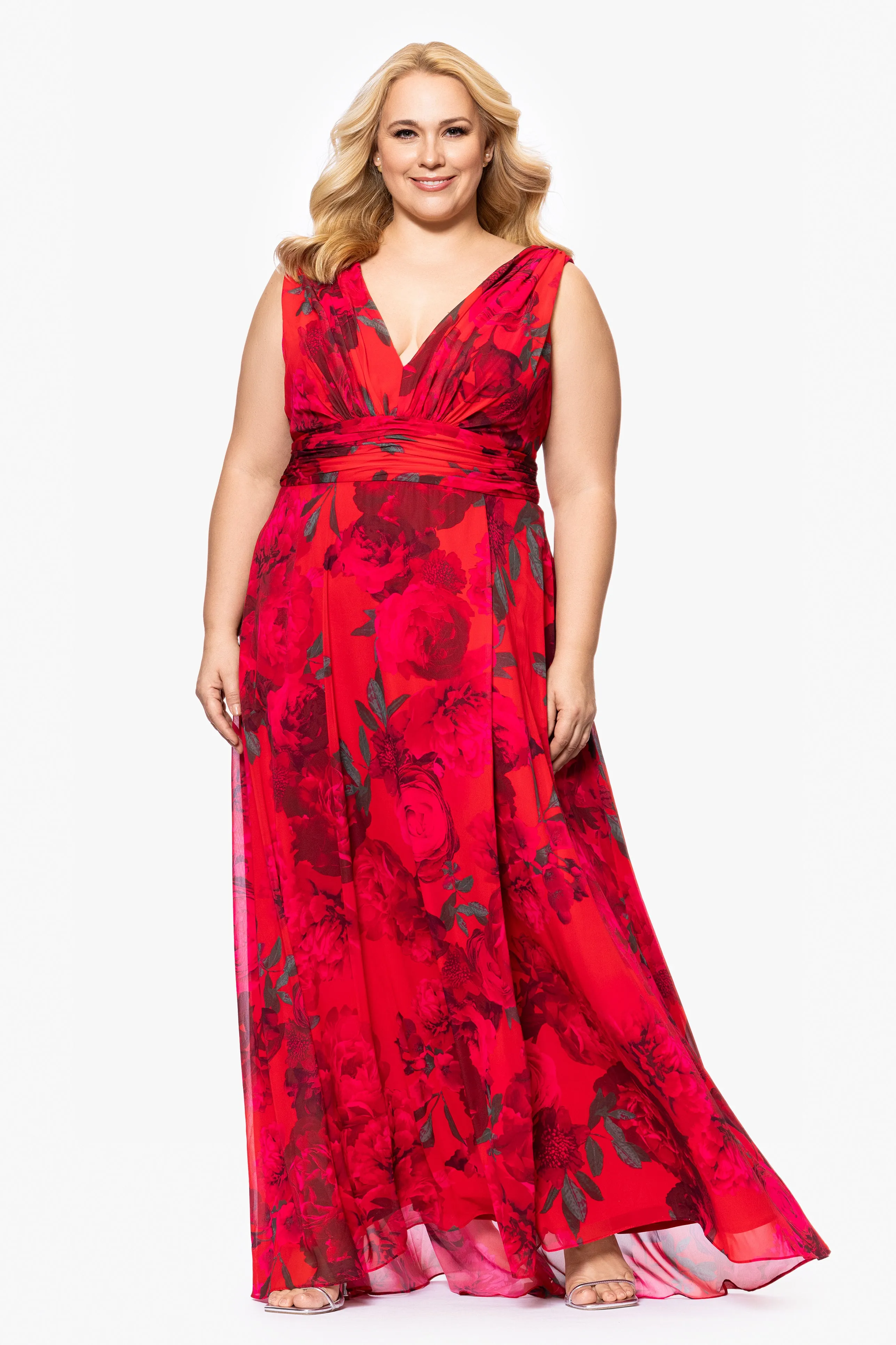 Plus "Jody" Print Chiffon V-Neck Floor Length Dress sold by Betsy & Adam product image thumbnail 5