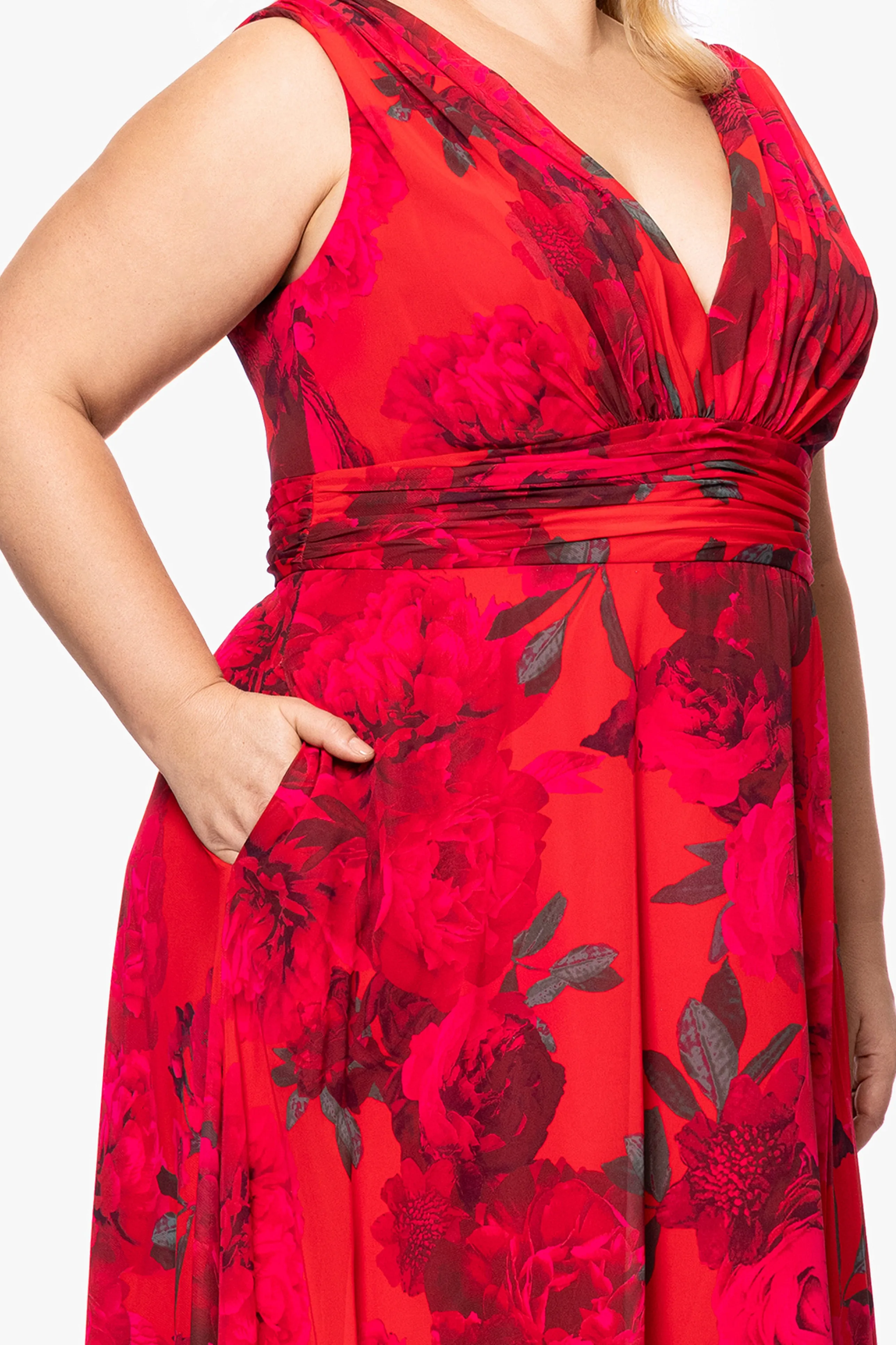Plus "Jody" Print Chiffon V-Neck Floor Length Dress sold by Betsy & Adam product image thumbnail 2