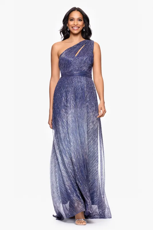 "Mia" Metallic Ombre One Shoulder Floor Length Dress sold by Betsy & Adam