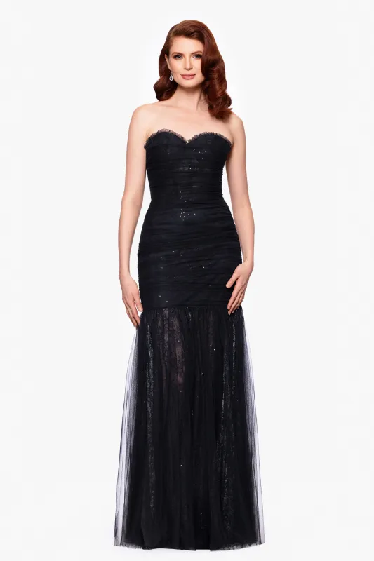 "Katherine" Sequin Lace Strapless Floor Length Dress sold by Betsy & Adam