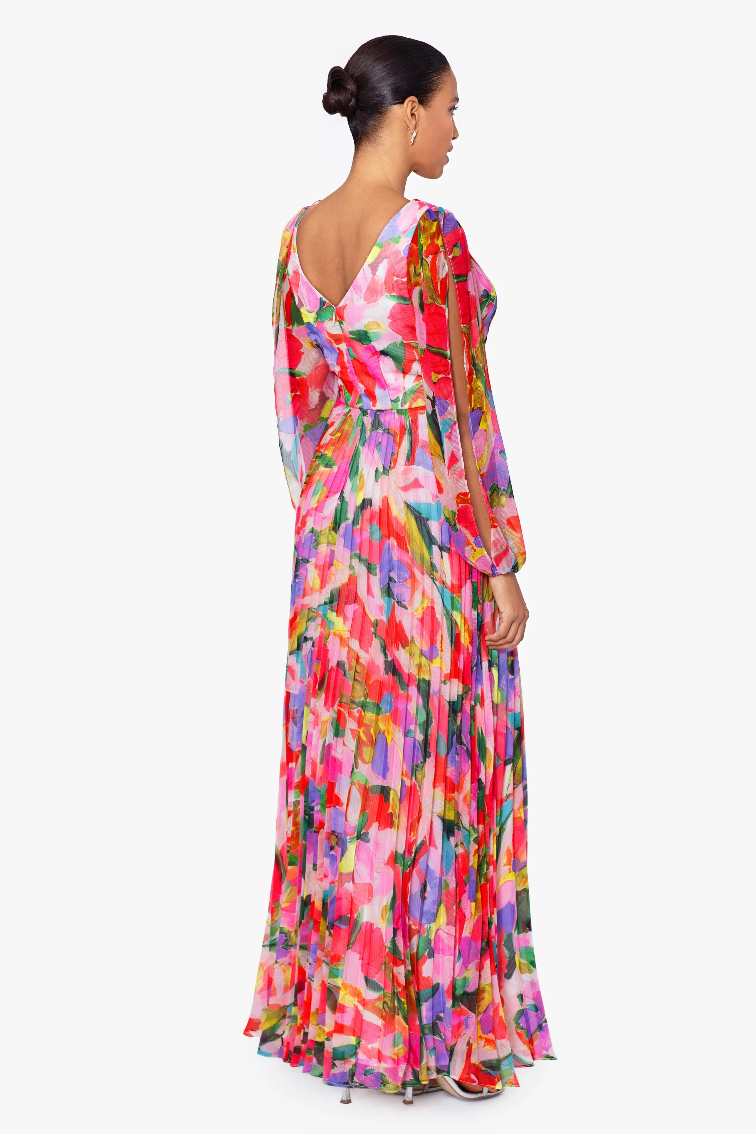 "Amber" Long Sleeve Chiffon Print Floor Length Dress sold by Betsy & Adam product image thumbnail 2