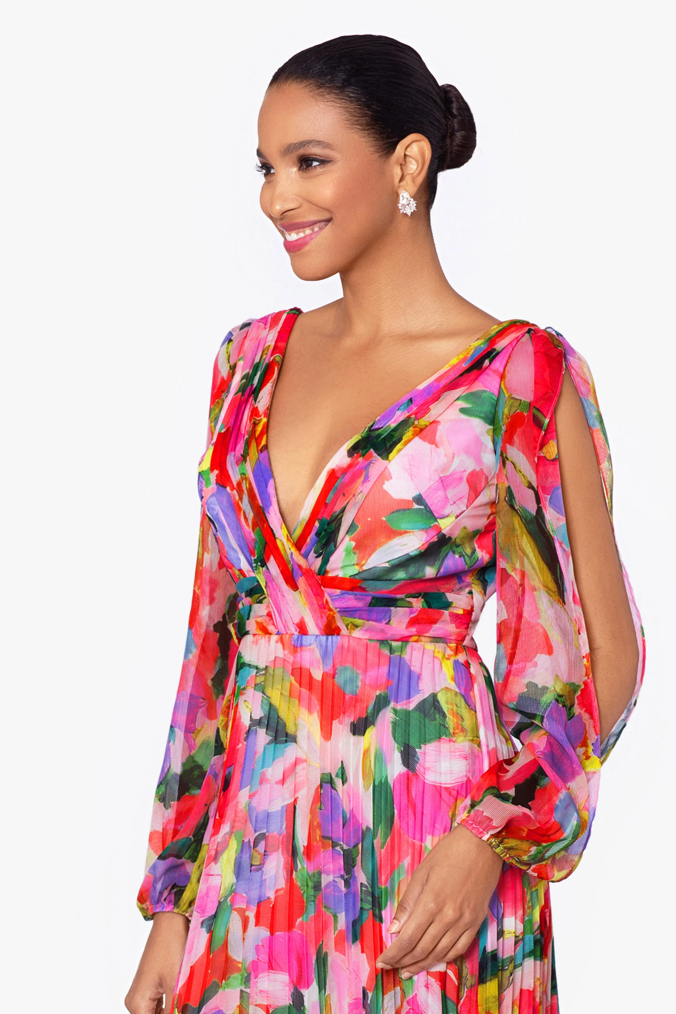 "Amber" Long Sleeve Chiffon Print Floor Length Dress sold by Betsy & Adam product image thumbnail 4