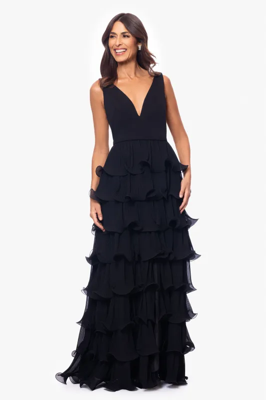 "Eleni" Scuba Crepe Top and Chiffon Skirt Floor Length Dress sold by Betsy & Adam