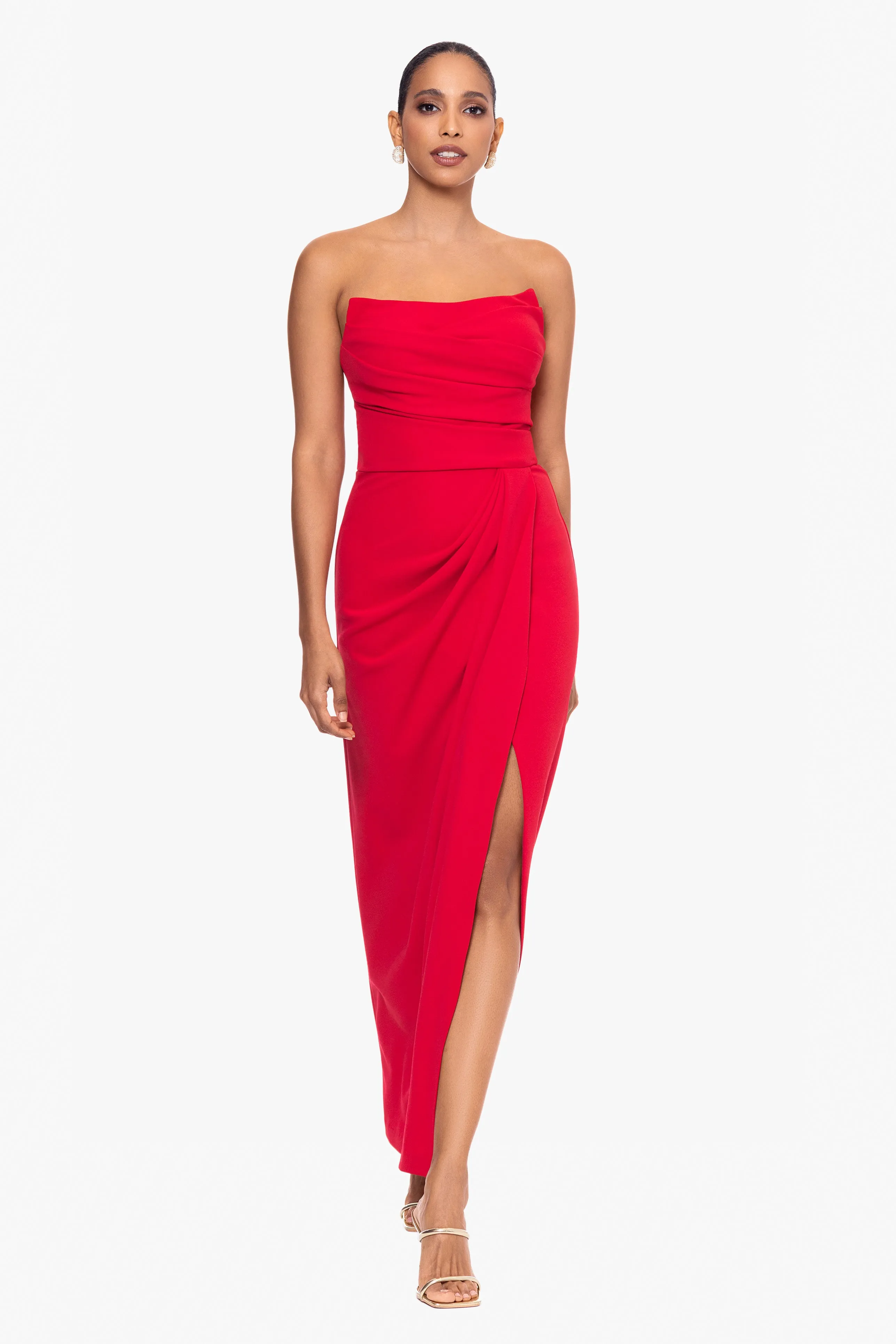 "Flora" Long Scuba Crepe Strapless Corset Top Rouched Dress sold by Betsy & Adam product image thumbnail 4