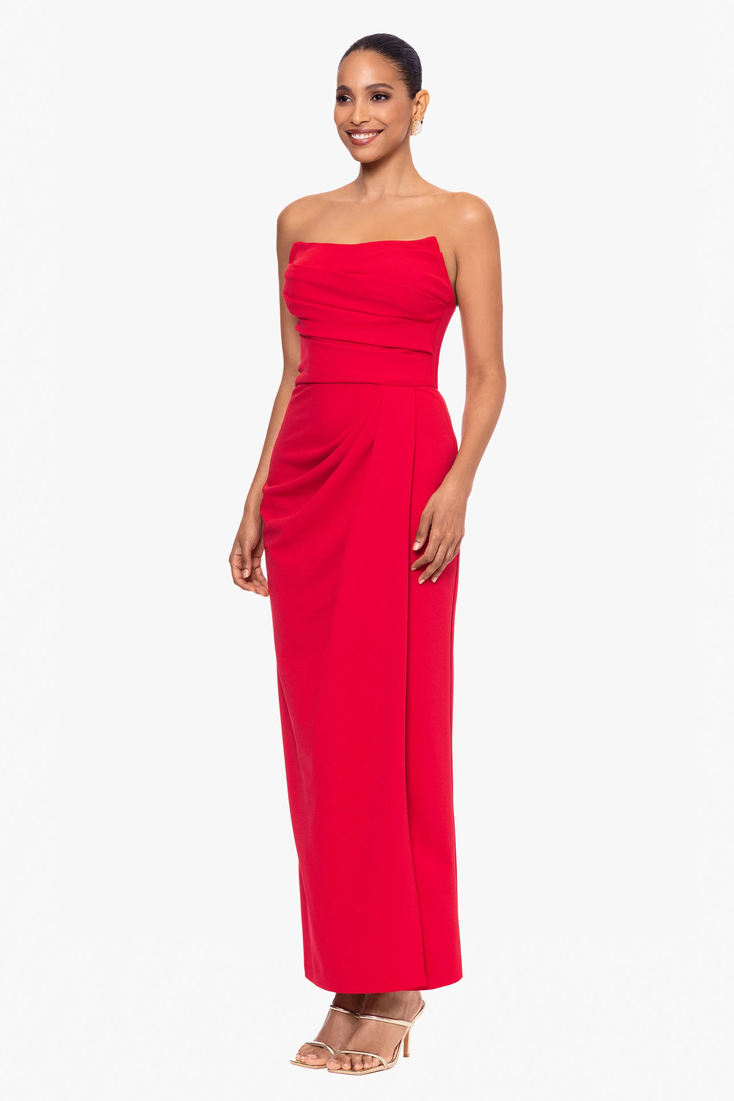 "Flora" Long Scuba Crepe Strapless Corset Top Rouched Dress sold by Betsy & Adam product image thumbnail 5