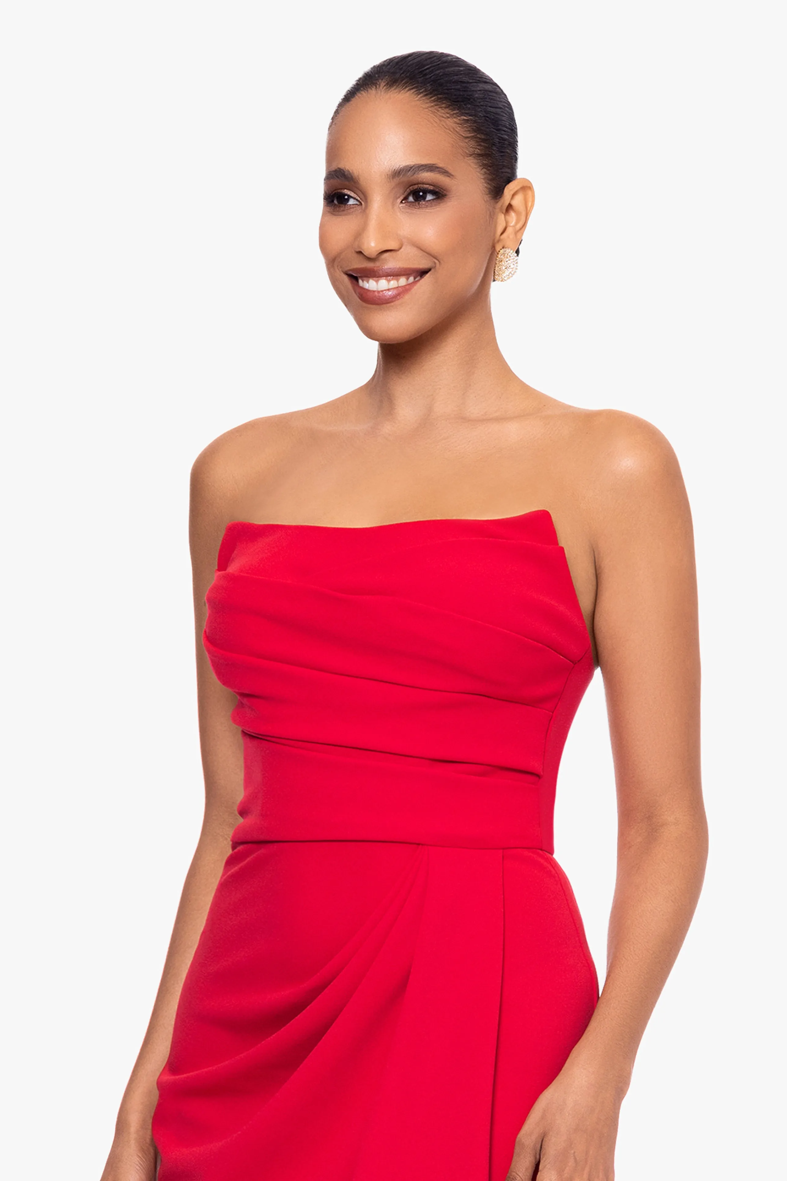 "Flora" Long Scuba Crepe Strapless Corset Top Rouched Dress sold by Betsy & Adam product image thumbnail 2