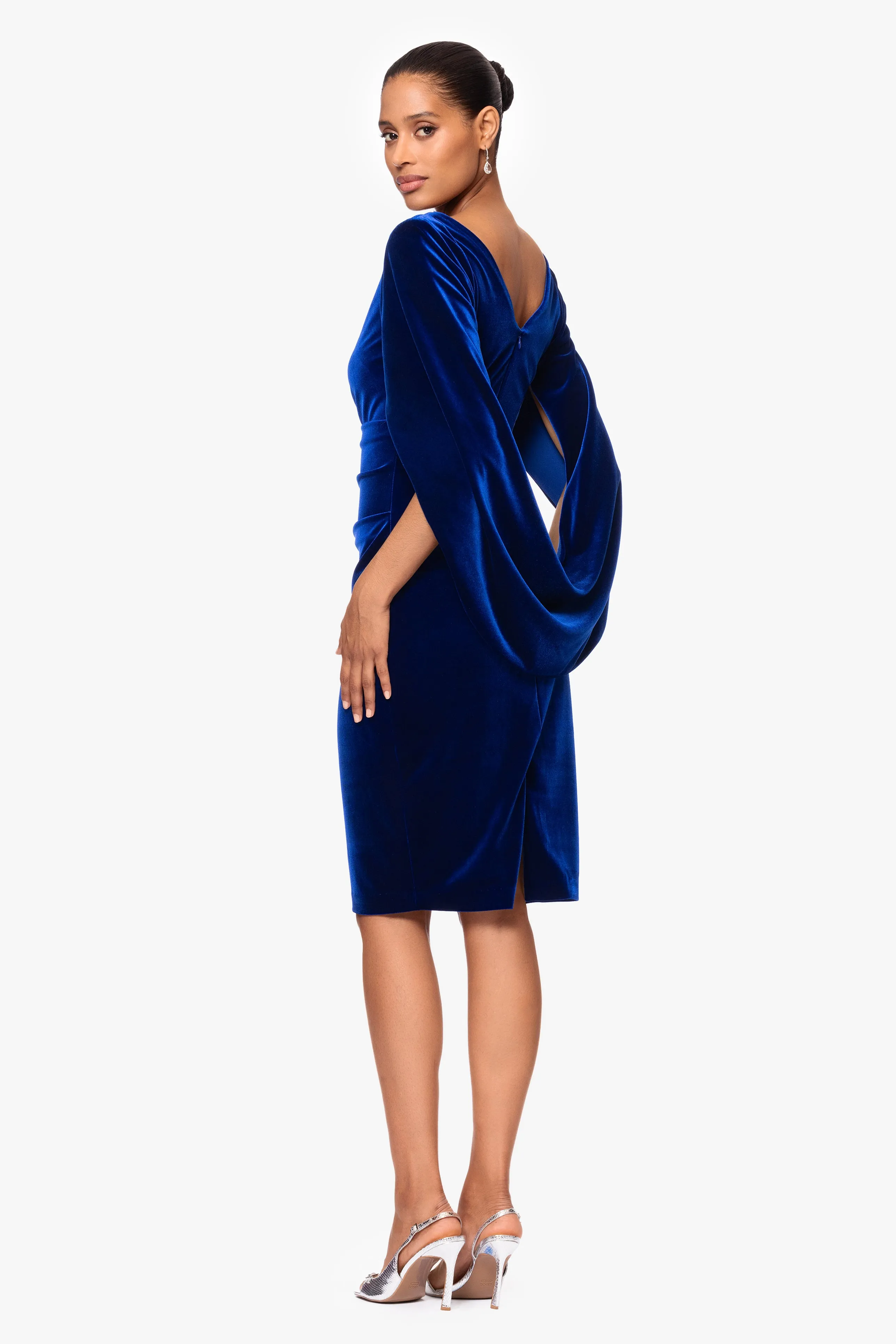 "Leona" Short Velvet Drape Back Dress sold by Betsy & Adam product image thumbnail 3