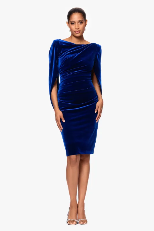 "Leona" Short Velvet Drape Back Dress sold by Betsy & Adam