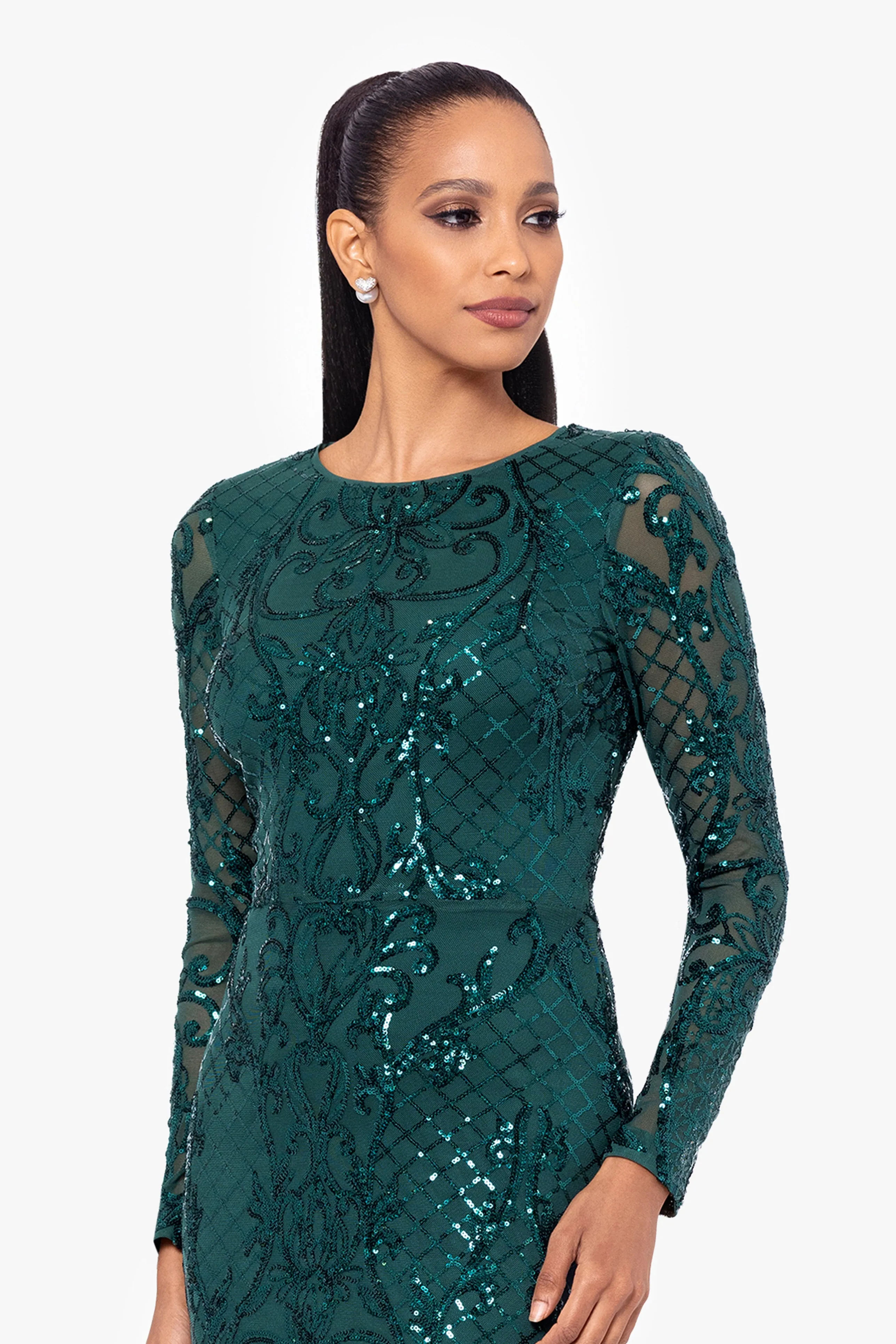 Petite "Nara" Long Sleeve Sequin Placement Gown sold by Betsy & Adam product image thumbnail 2