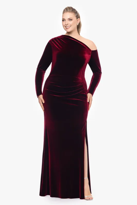Plus "Annette" Long Velvet Drop Shoulder Long Sleeve Dress sold by Betsy & Adam
