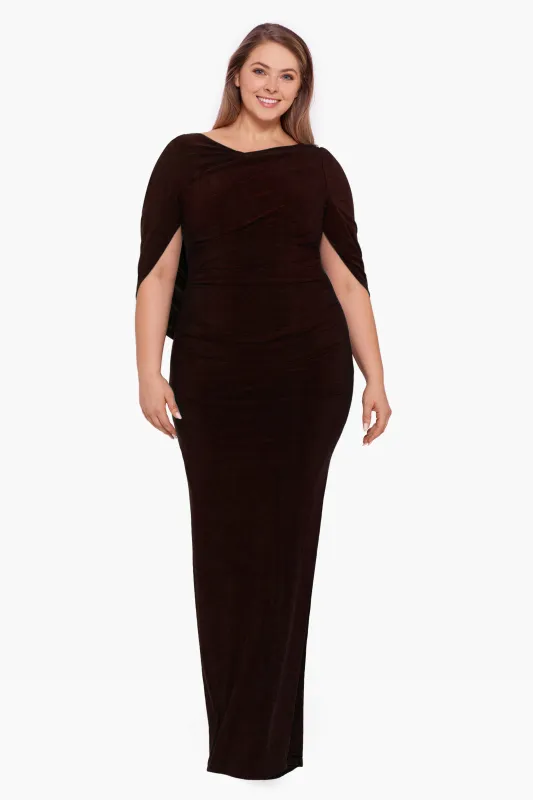 Plus "Miriam" Long Jersey Draped Back Gown sold by Betsy & Adam