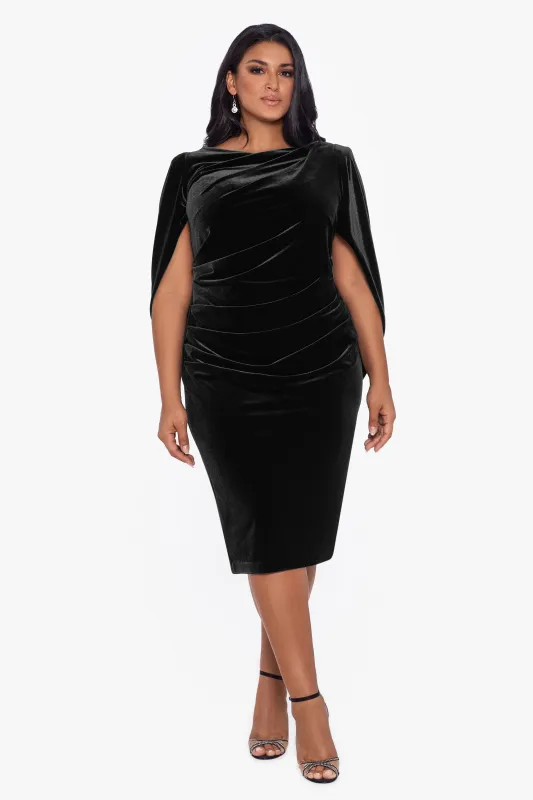 Plus "Kinsley" Short Velvet Drape Back Dress sold by Betsy & Adam