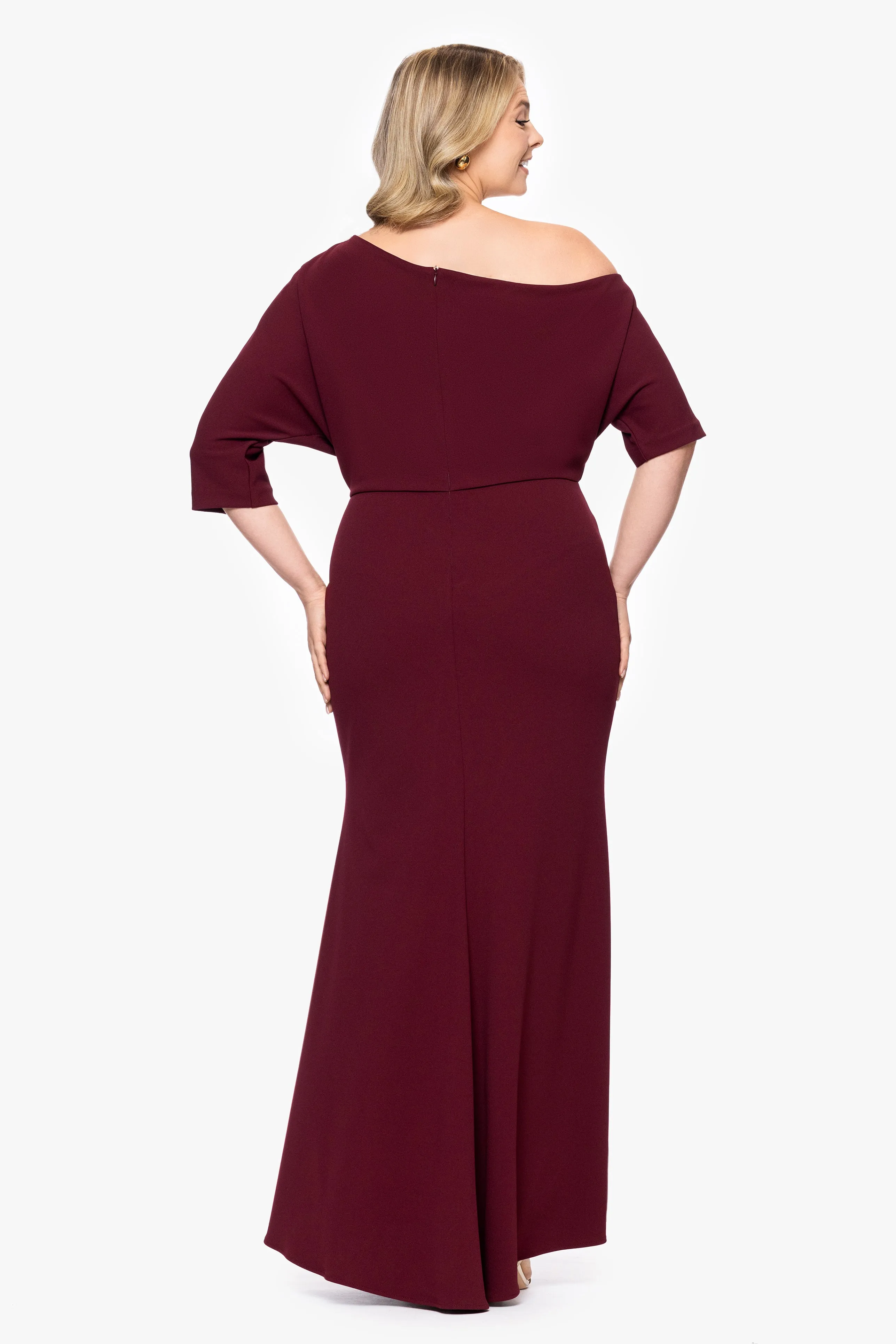 Plus "Madeline" Long Scuba Crepe Off the Shoulder Drop Dress sold by Betsy & Adam product image thumbnail 3