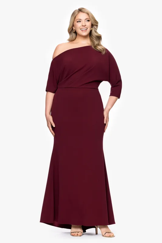 Plus "Madeline" Long Scuba Crepe Off the Shoulder Drop Dress sold by Betsy & Adam