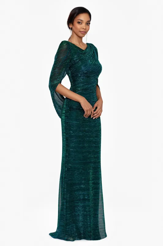 "Tamsin" Long Metallic Knit Long Sleeve Drape Dress sold by Betsy & Adam