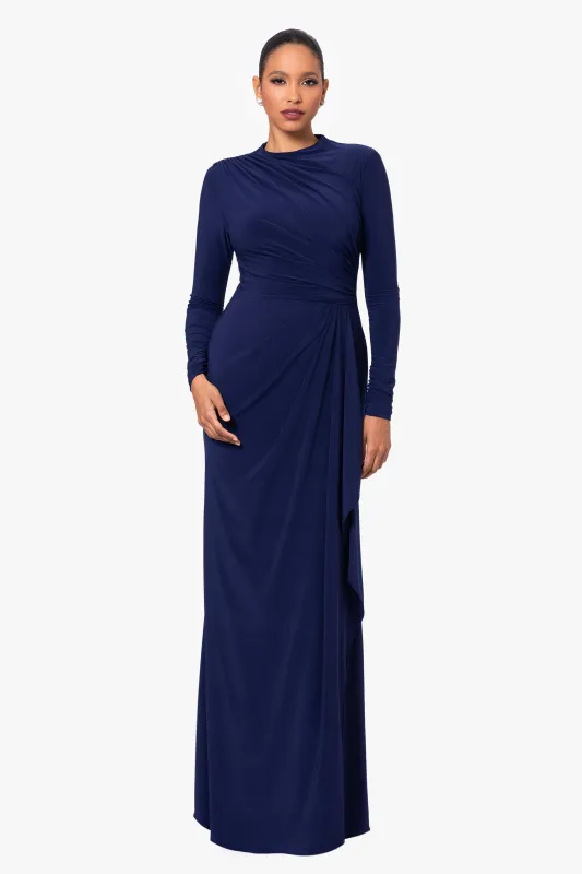 "Jeanette" Long Sleeve Stretch Knit Side Ruffle Dress sold by Betsy & Adam