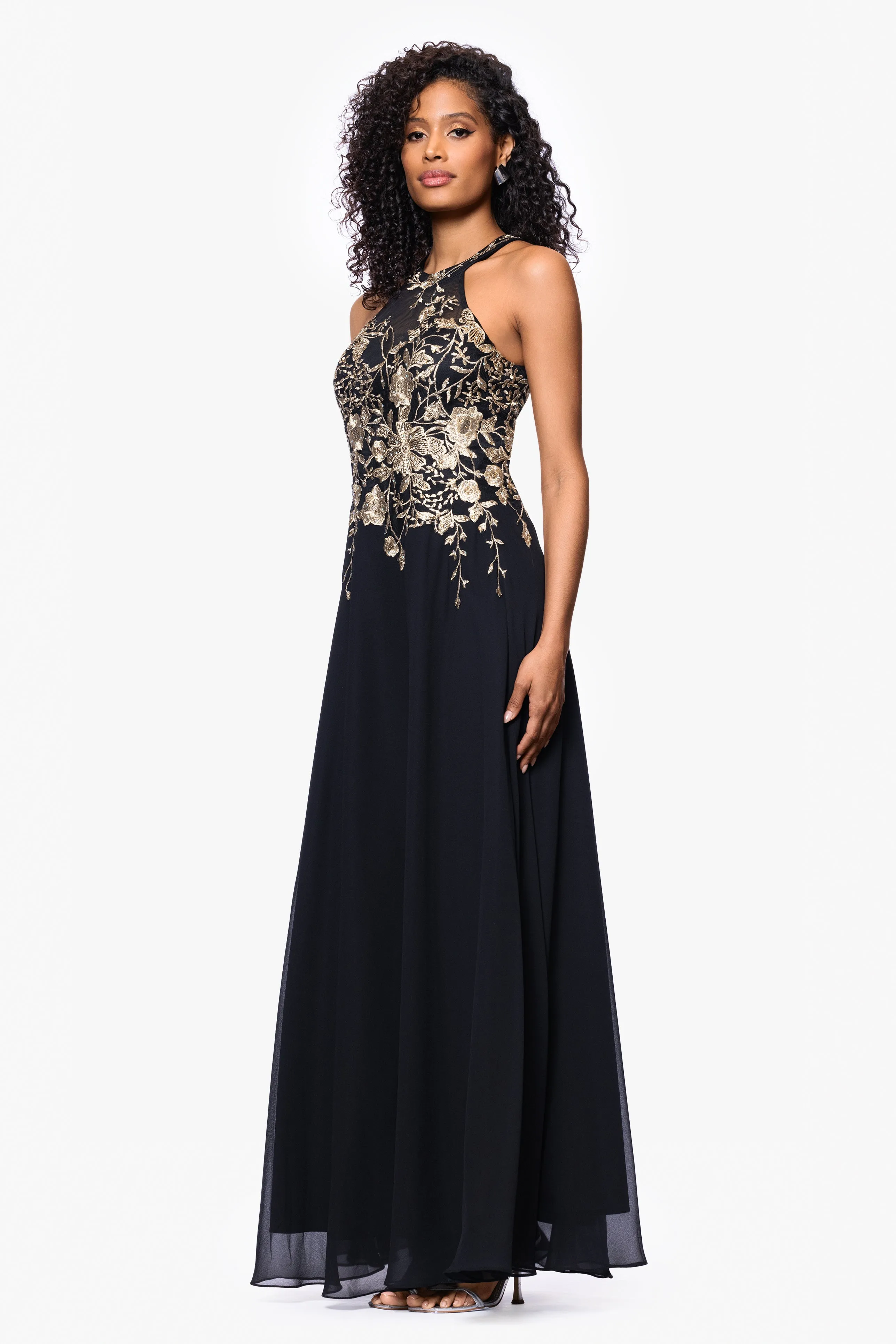 "Celeste" Long Embroidered Chiffon Gown sold by Betsy & Adam product image thumbnail 4