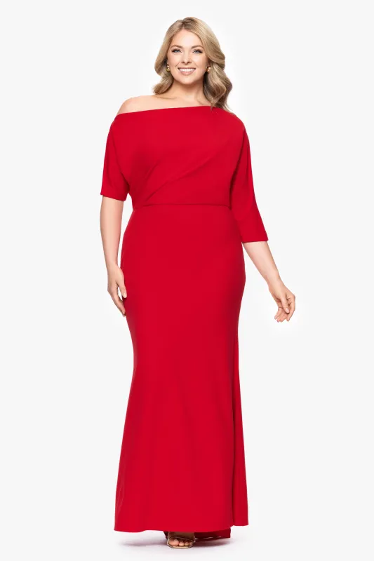 Plus "Madeline" Long Scuba Crepe Off the Shoulder Drop Dress sold by Betsy & Adam