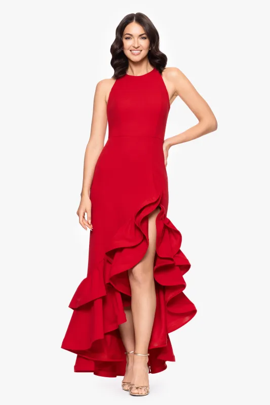 Petite "Arielle" Ruffle Tier Scuba Crepe Dress sold by Betsy & Adam
