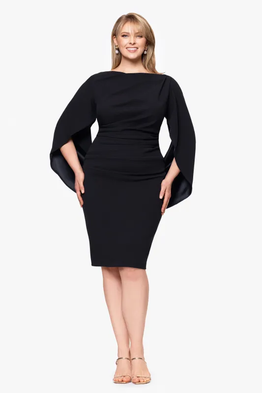 Plus "Jordan" Short Scuba Crepe Drape Back Dress sold by Betsy & Adam