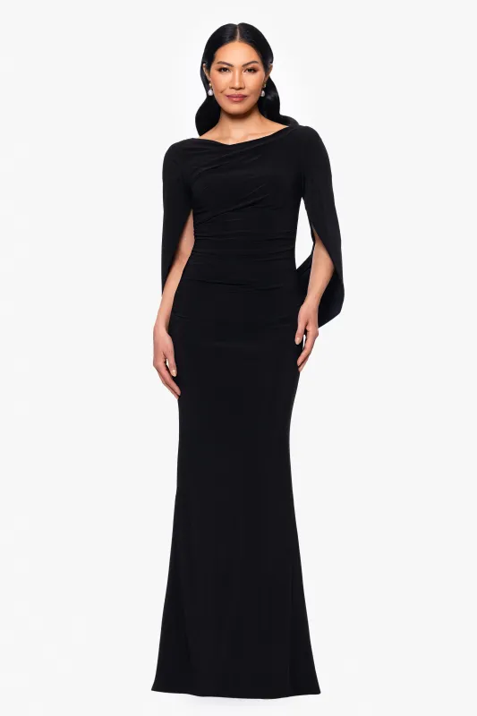 "Miriam" Long Jersey Draped Back Gown sold by Betsy & Adam