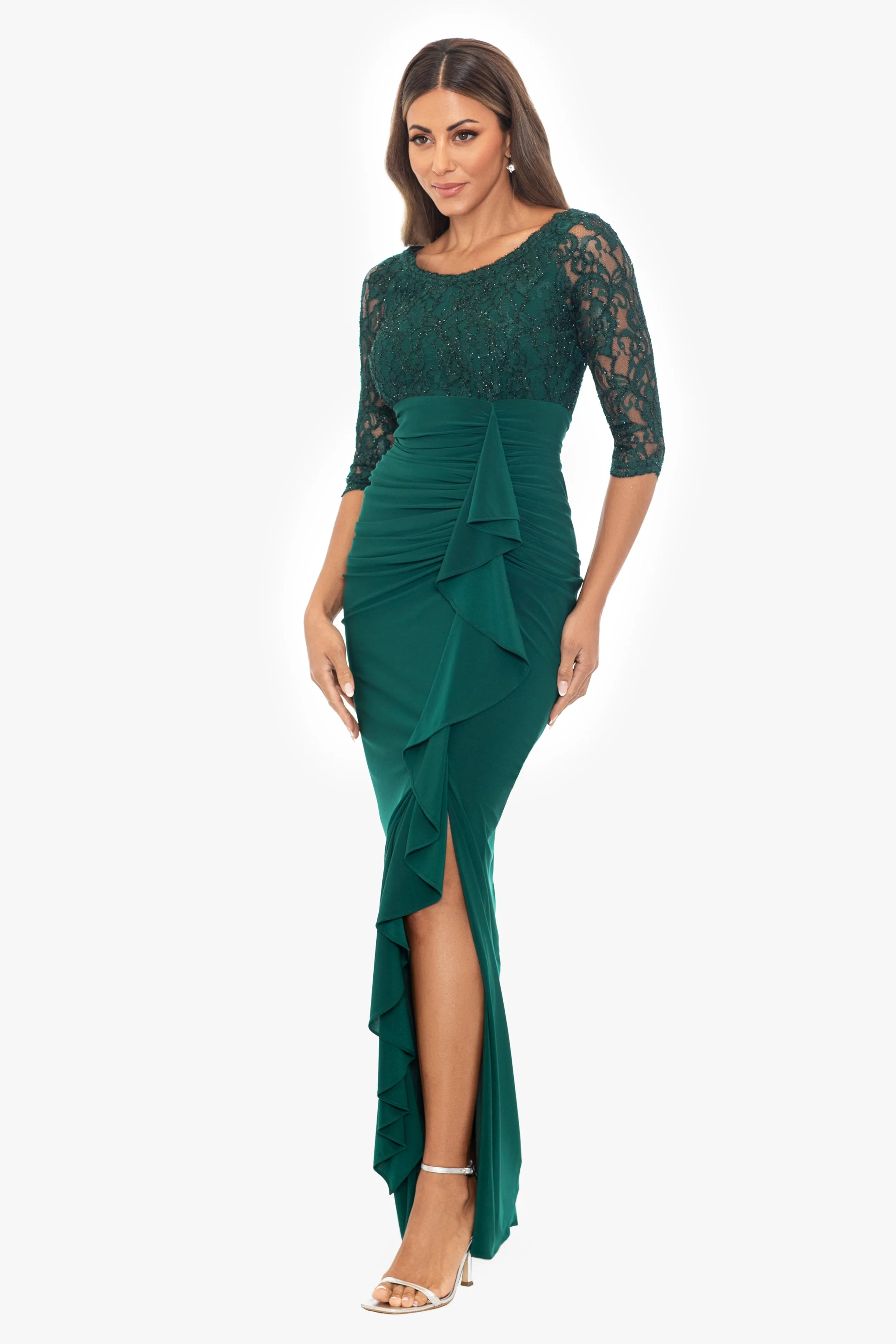 "Irina" Lace and Jersey Knit 3/4 Sleeve Floor Length Dress sold by Betsy & Adam product image thumbnail 4
