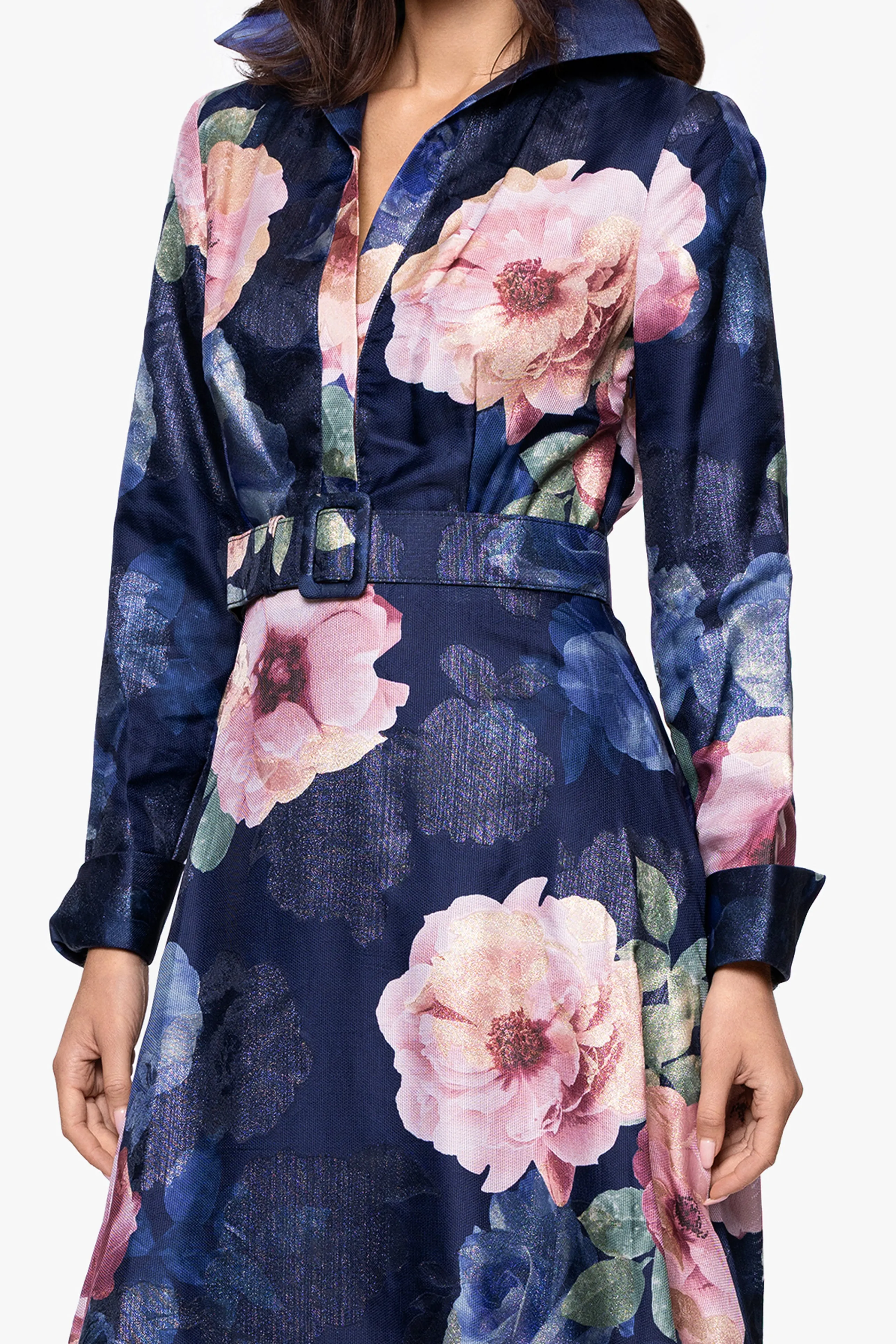 "Rubina" Brocade Collared V-Neck Floor Length Dress sold by Betsy & Adam product image thumbnail 2