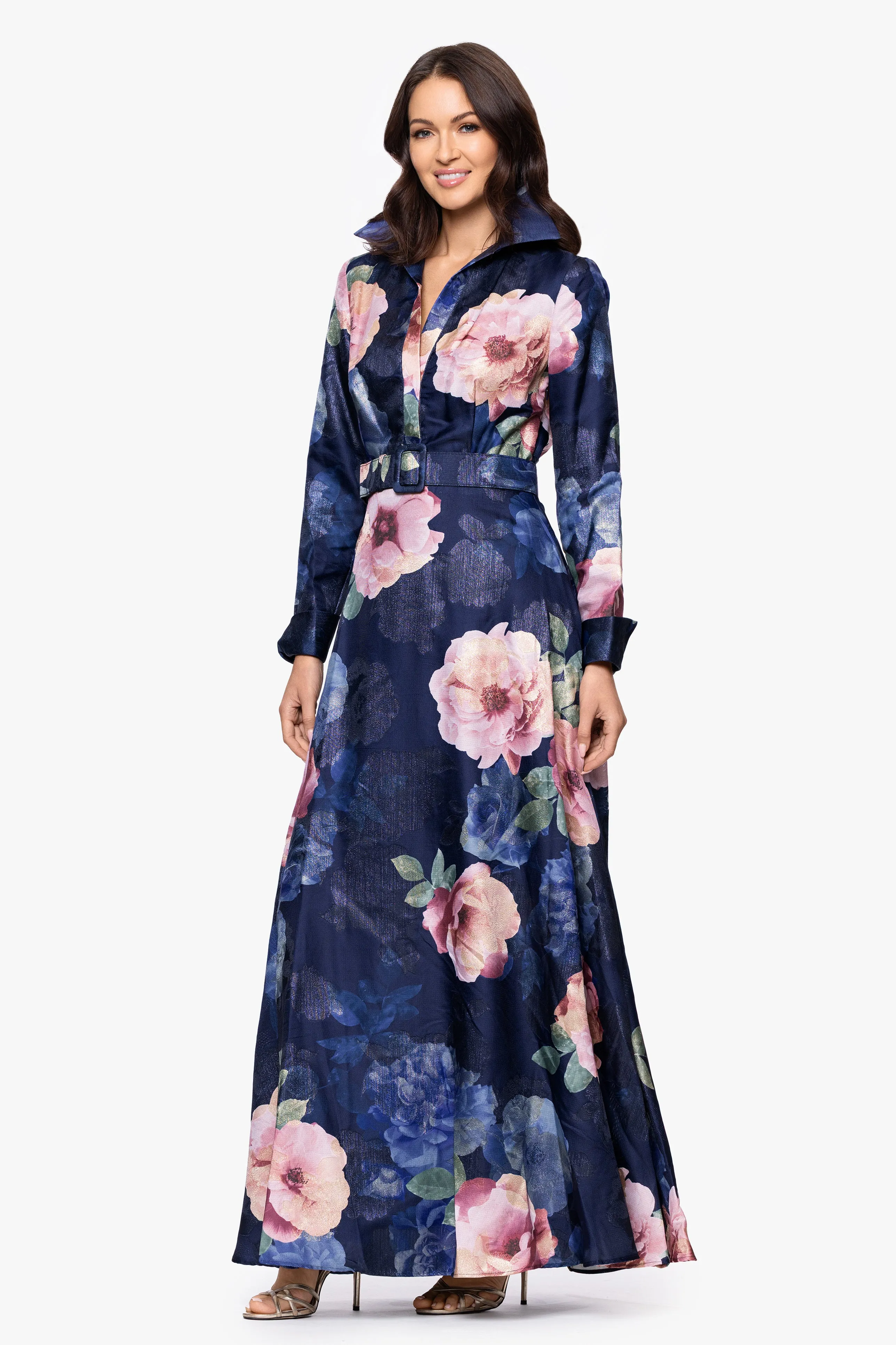 "Rubina" Brocade Collared V-Neck Floor Length Dress sold by Betsy & Adam product image thumbnail 4