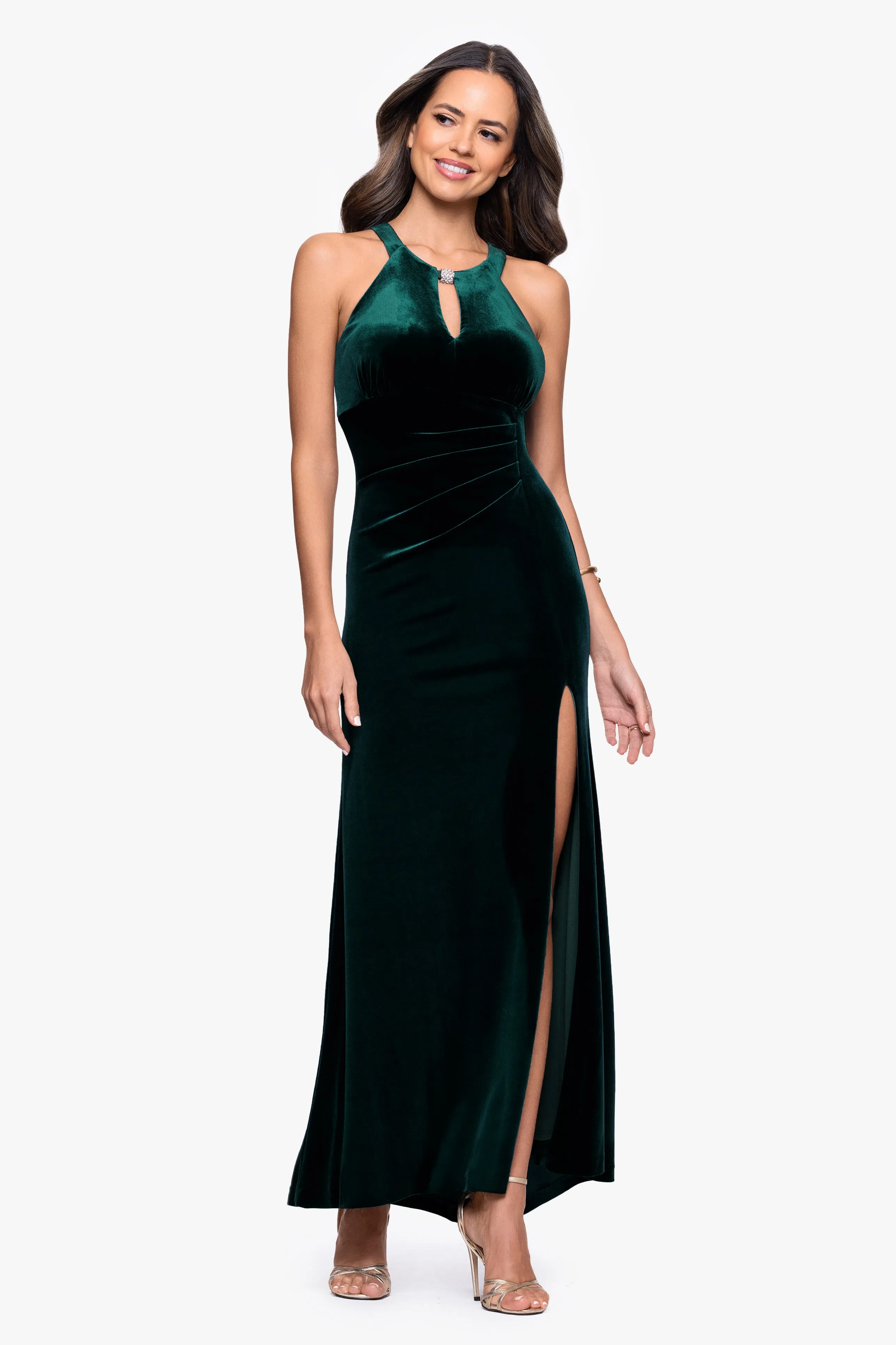 "Lucielle" Velvet Emellished Keyhole Neck Floor Length Dress sold by Betsy & Adam product image thumbnail 5