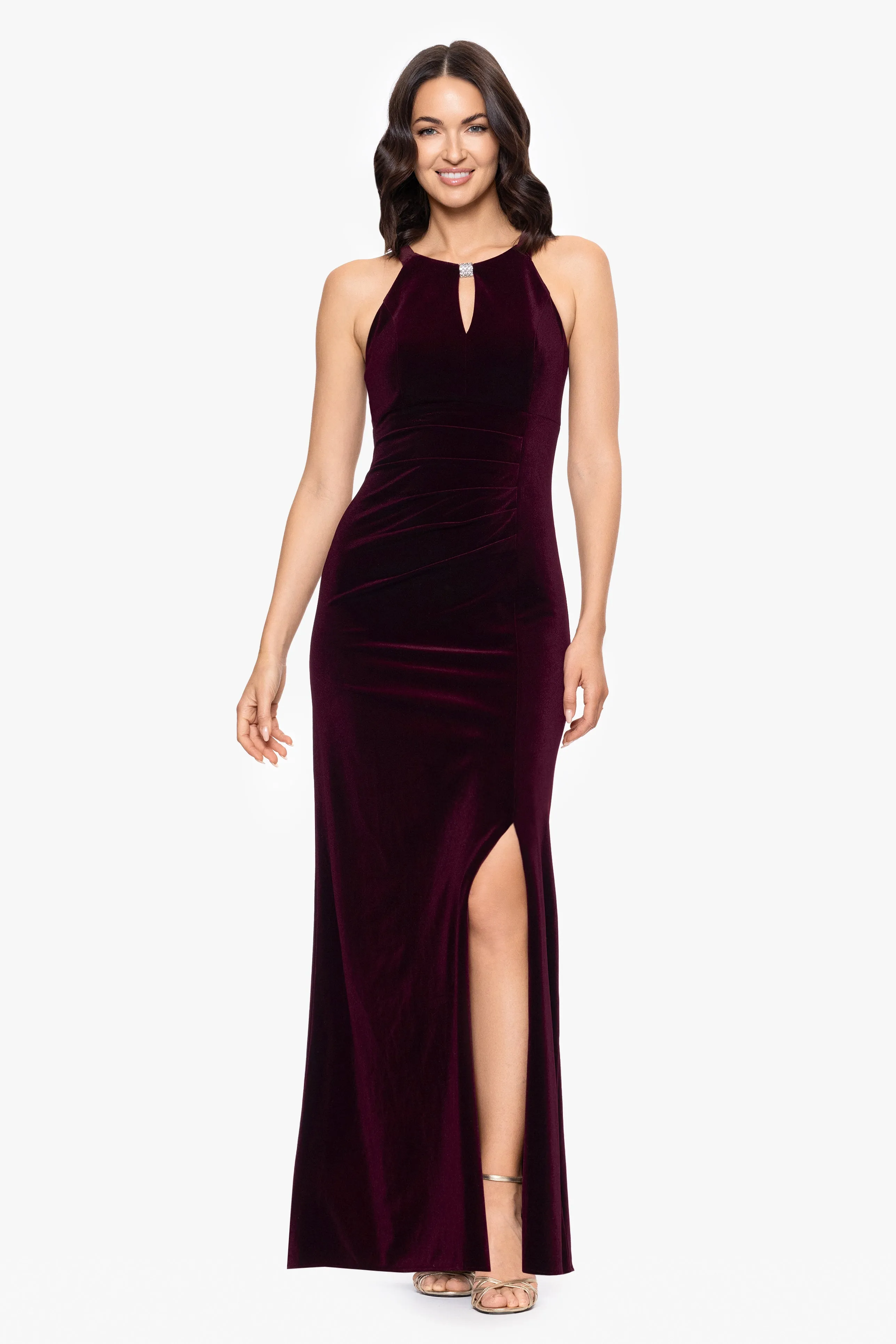 "Lucielle" Velvet Emellished Keyhole Neck Floor Length Dress sold by Betsy & Adam product image thumbnail 4