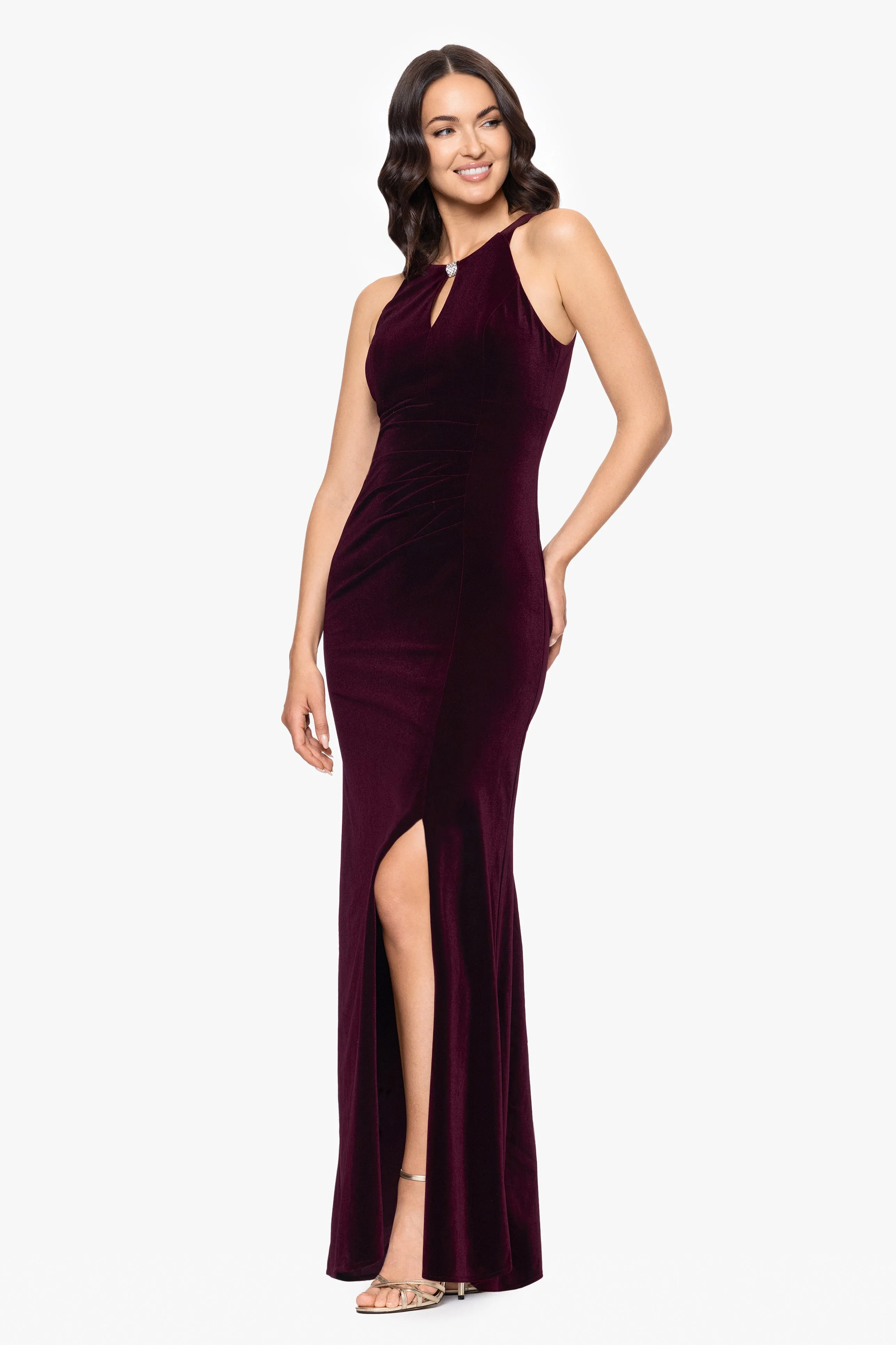 "Lucielle" Velvet Emellished Keyhole Neck Floor Length Dress sold by Betsy & Adam product image thumbnail 5