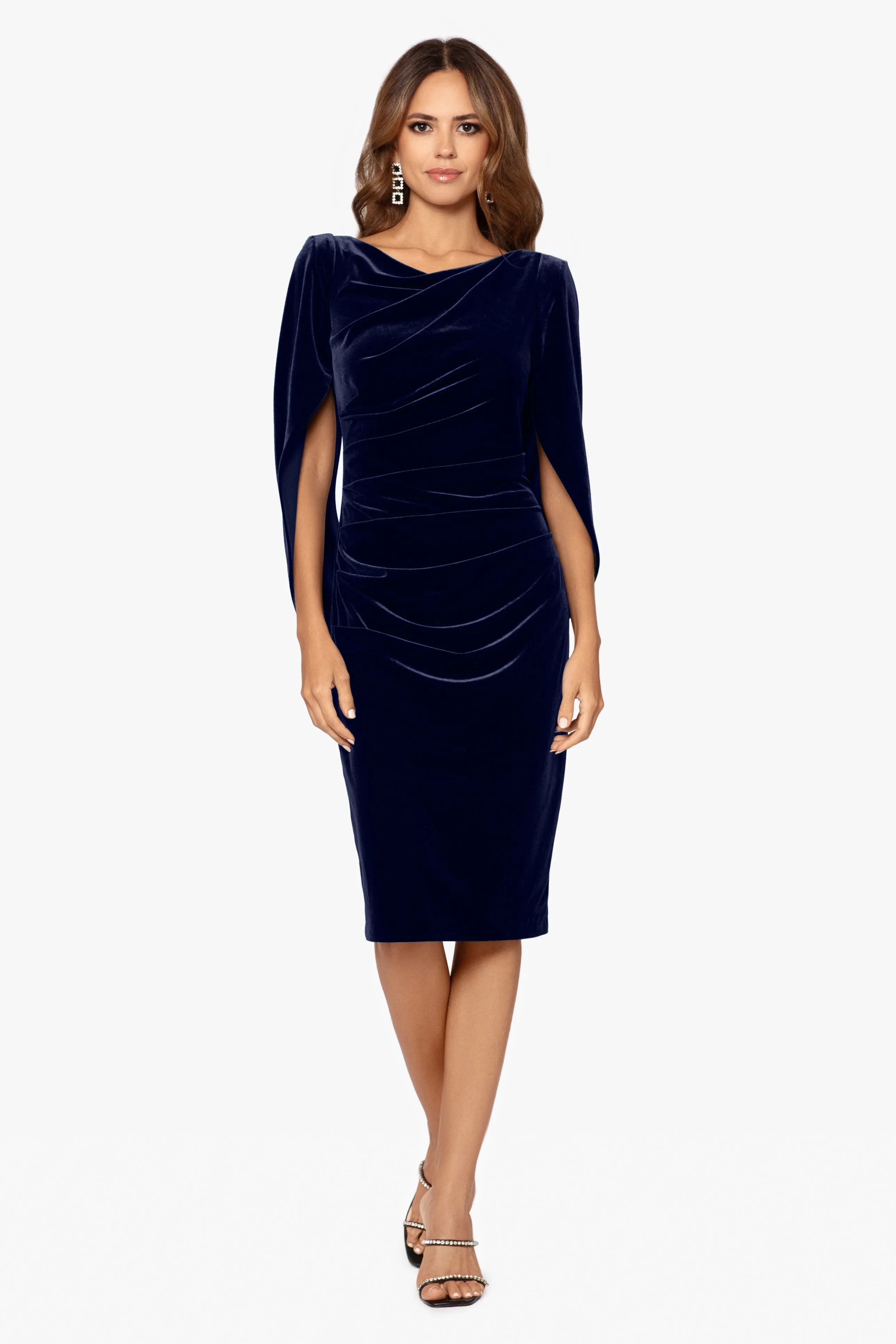 "Kinsley" Short Velvet Drape Back Dress sold by Betsy & Adam