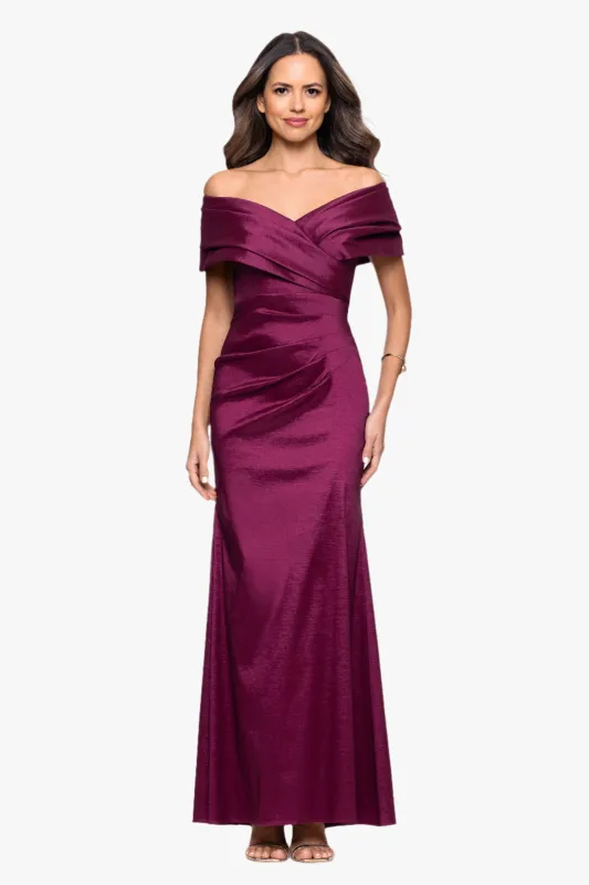 "Raquel" Taffeta Off the Shoulder Floor Length Dress made by Betsy & Adam