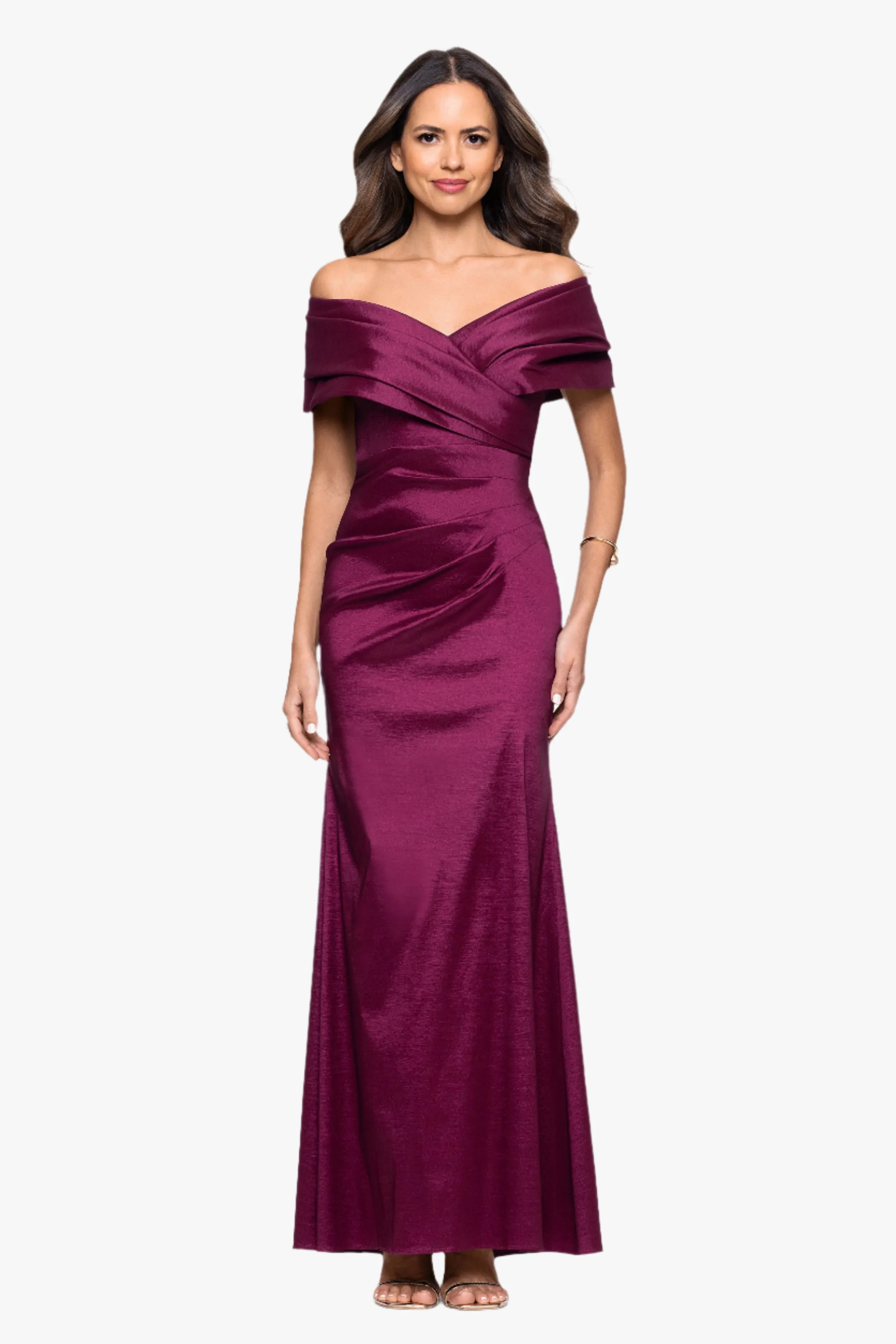 "Raquel" Taffeta Off the Shoulder Floor Length Dress sold by Betsy & Adam