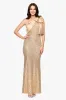 "Paulette" Long Sequin One Shoulder with Satin Bow Floor Length Dress sold by Betsy & Adam