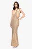 "Paulette" Long Sequin One Shoulder with Satin Bow Floor Length Dress sold by Betsy & Adam