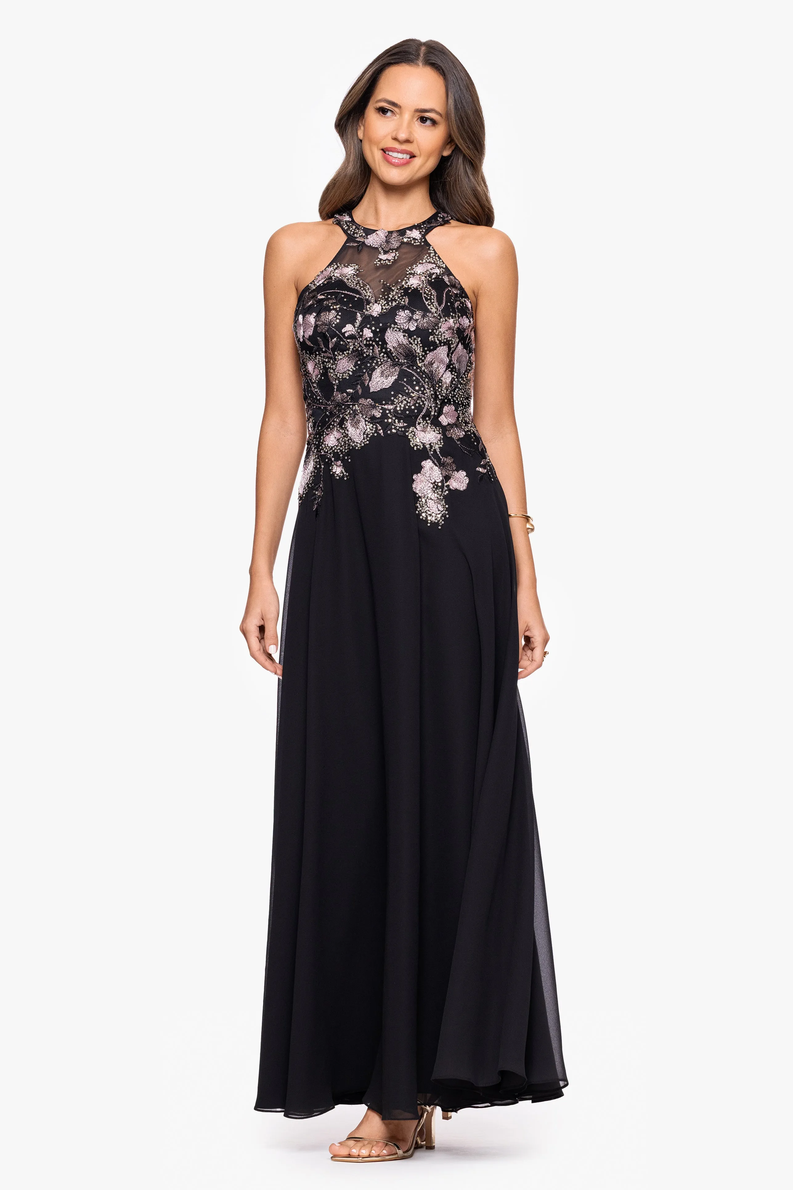 Petite "Maryse" Chiffon Embroidered Bodice Floor Length Dress sold by Betsy & Adam product image thumbnail 4