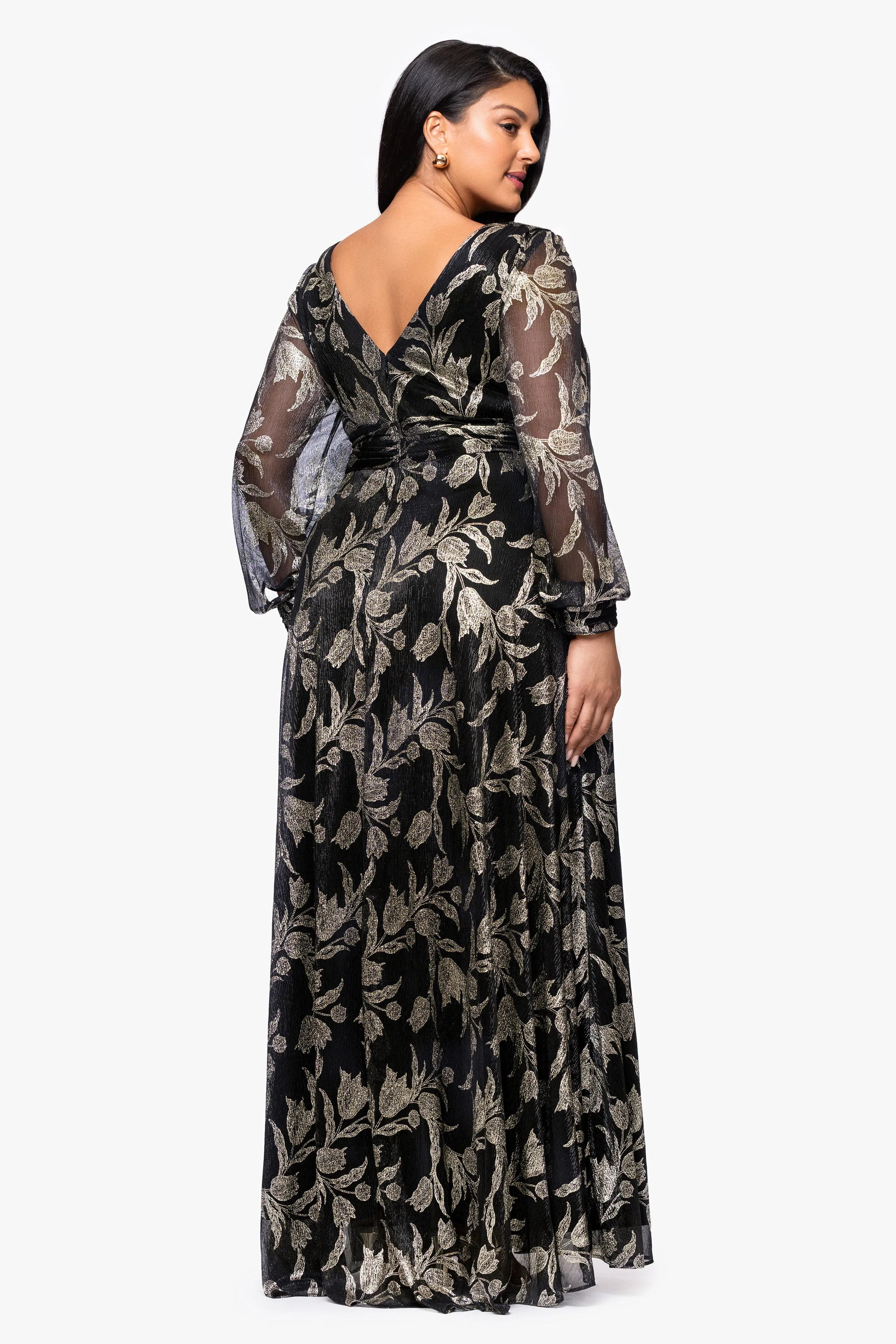 Plus "Shayna" Metallic Foil Print Long Sleeve Floor Length Dress sold by Betsy & Adam product image thumbnail 3